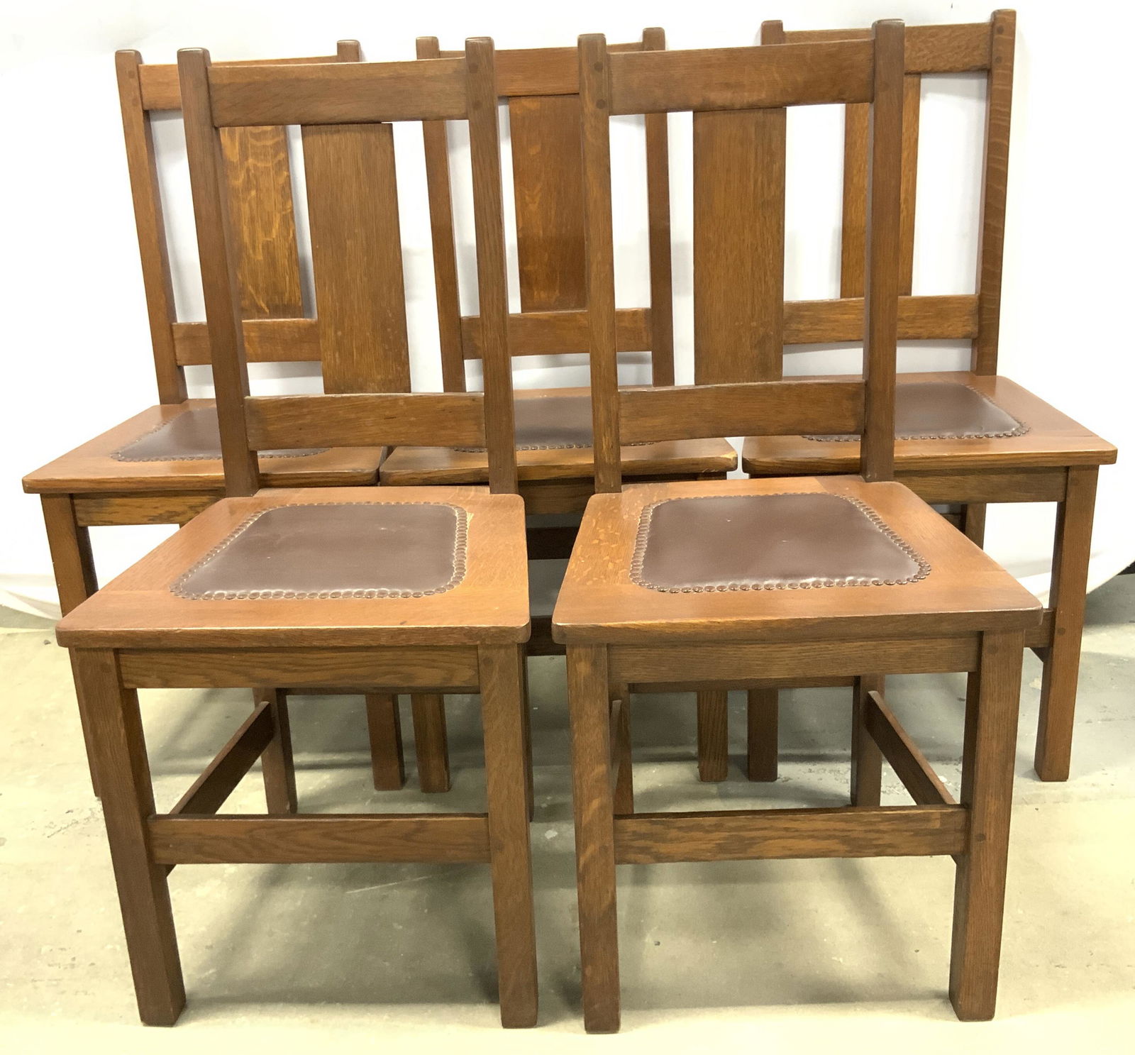 LIMBERTS 5 Vintage Wood Side Chairs, Leather Seats (1 of 8)