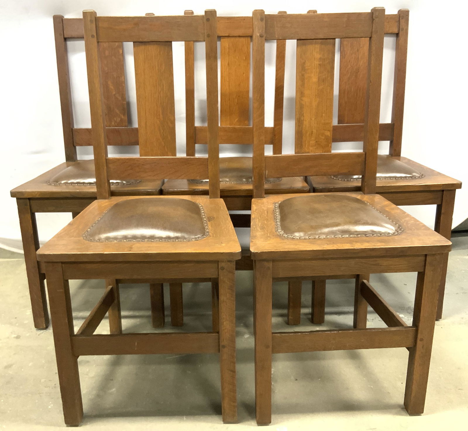 Set5 Vntg LIMBERT Wood Side Chairs W Leather Seats (1 of 9)