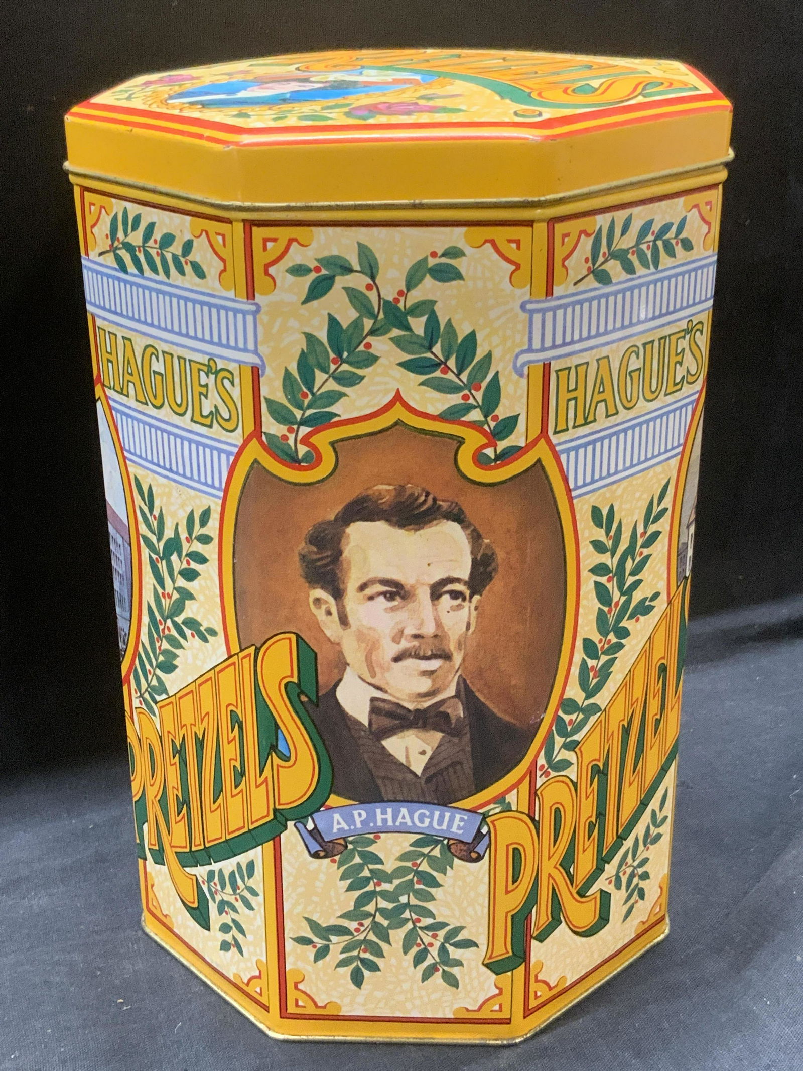 HAGUES PRETZELS Vintage Style Tin Canister, ENGLAND (1 of 5)