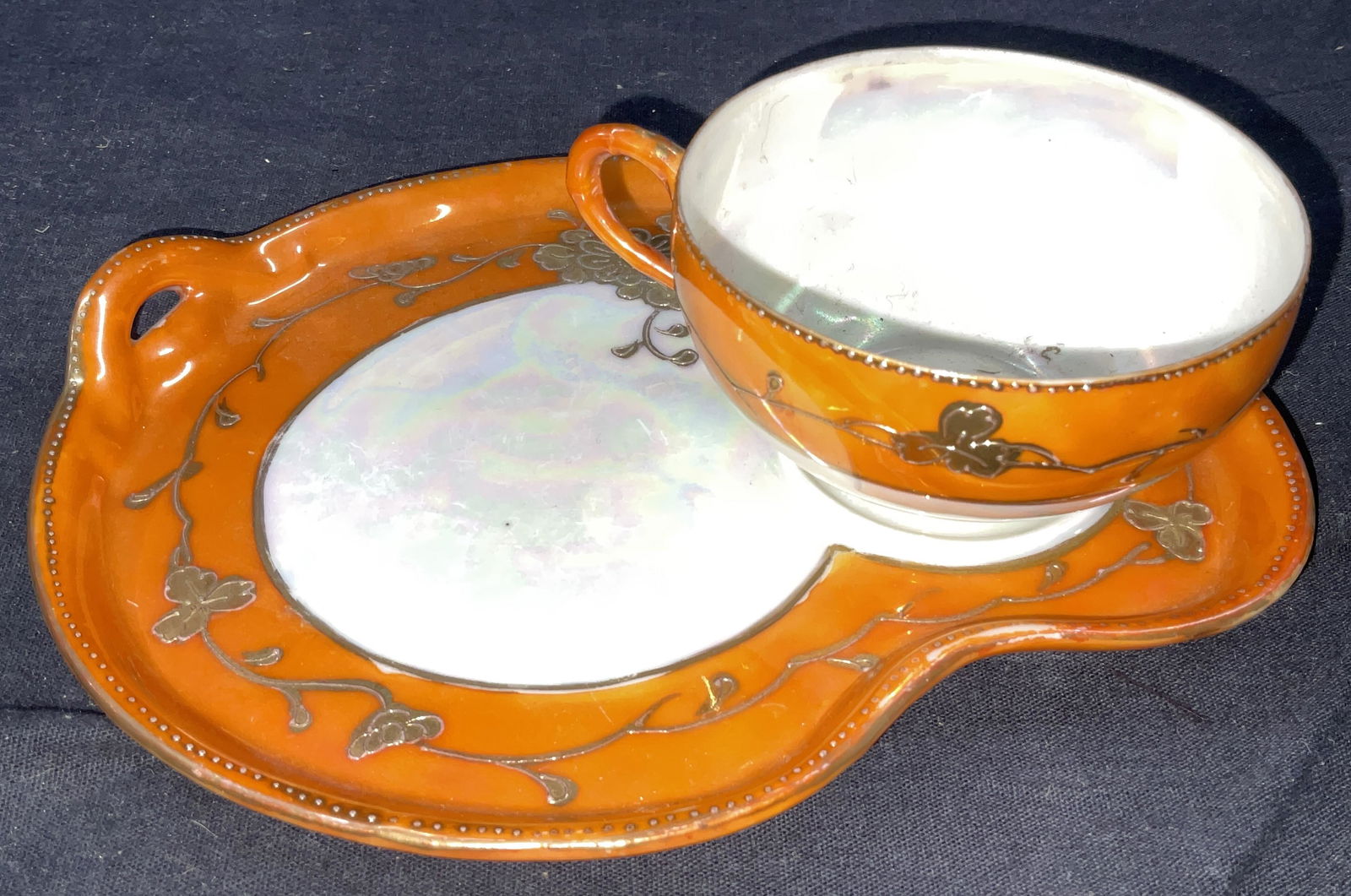 Orange Hand Painted Lusterware Teacup & Saucer (1 of 5)