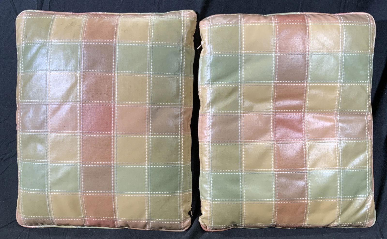 Set 2 Vintage Leather Style Checkered Cushions (1 of 4)