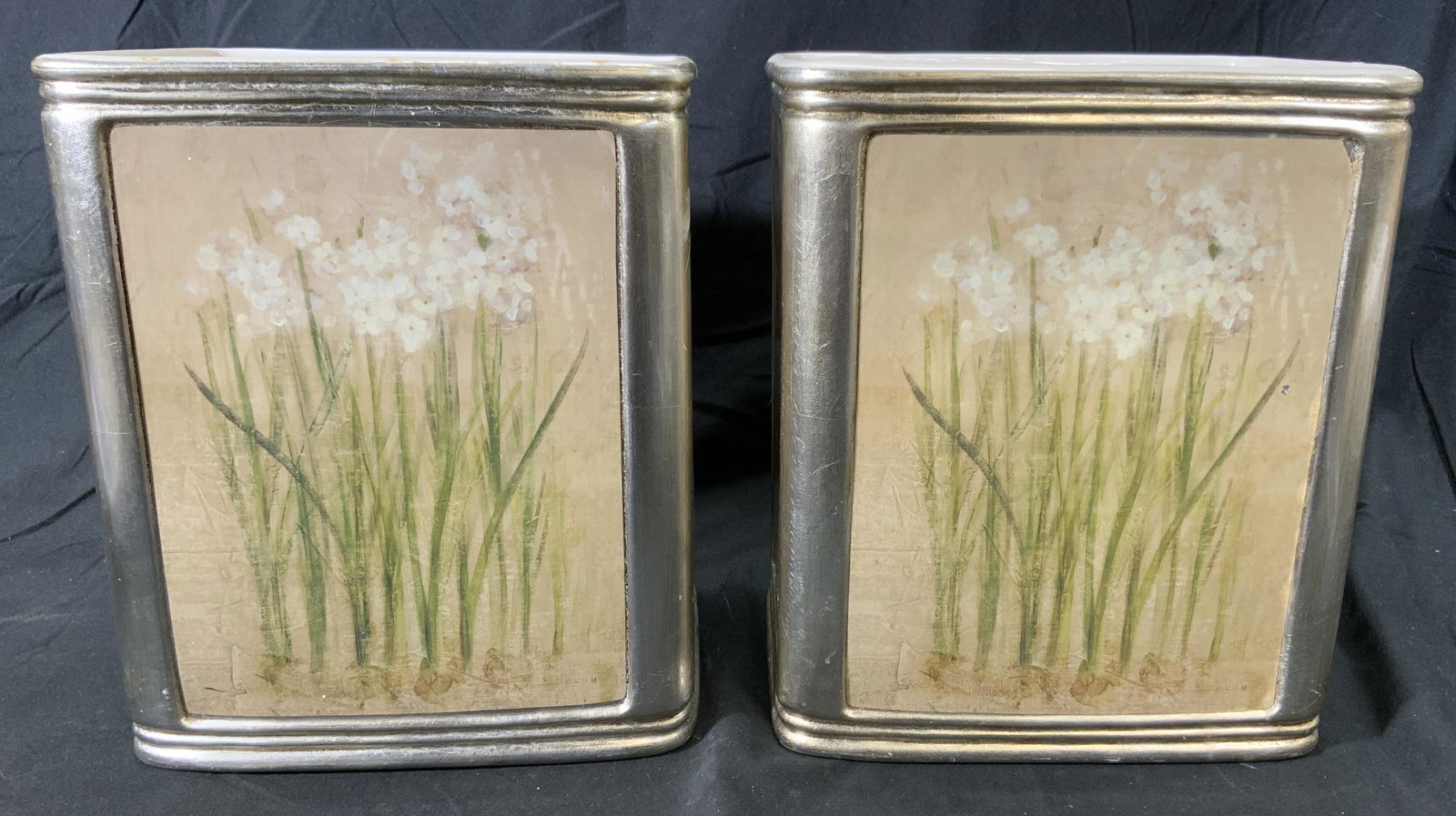 Pair Floral Ceramic Waste Baskets (1 of 5)