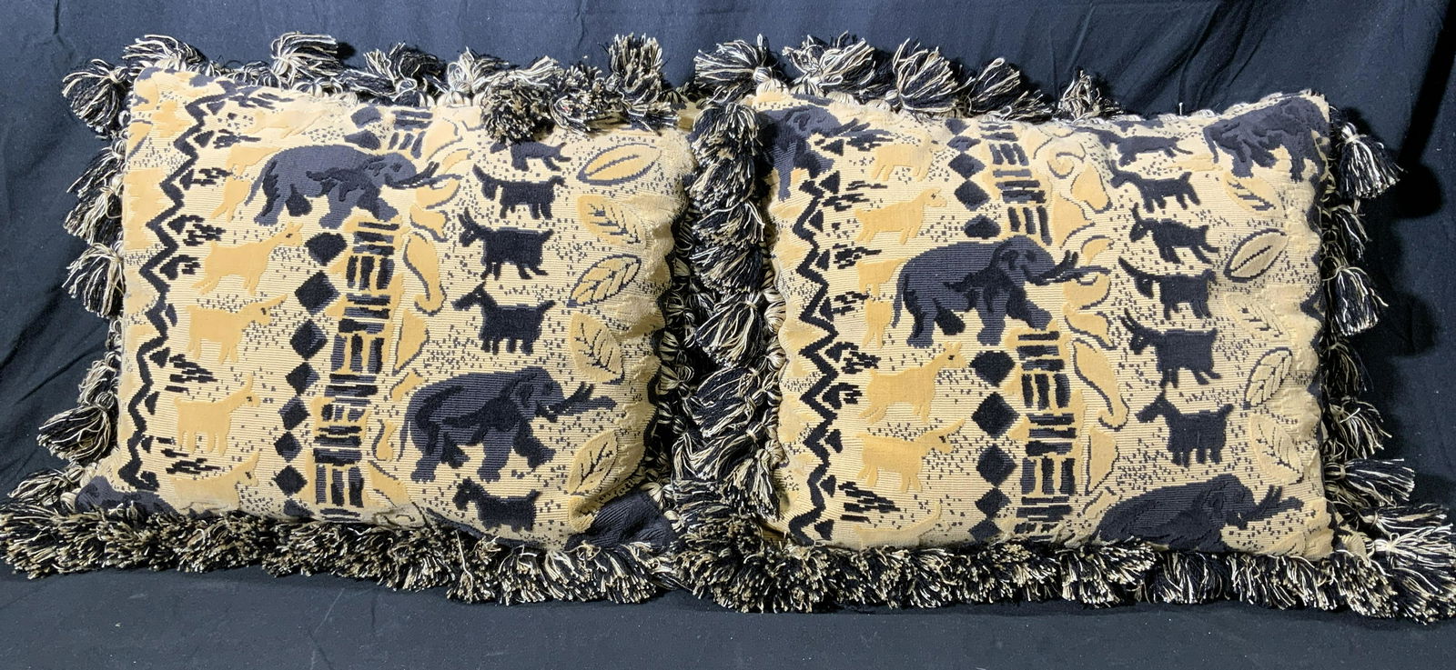 Pair Elephant Throw Pillows with Fringe Trim (1 of 5)