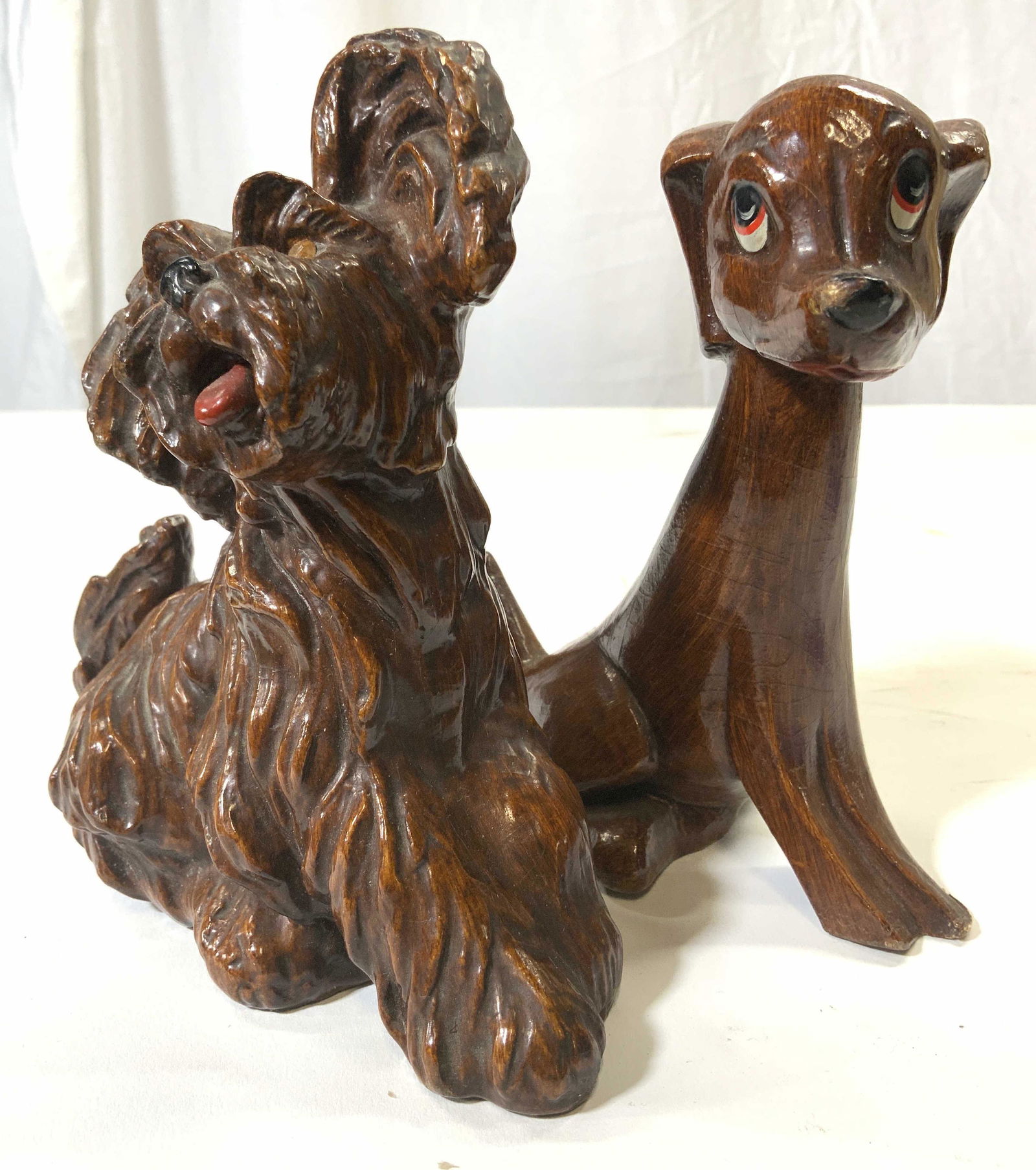 Lot 2 Vintage Wood Style Dog Sculptures, ITALY (1 of 9)