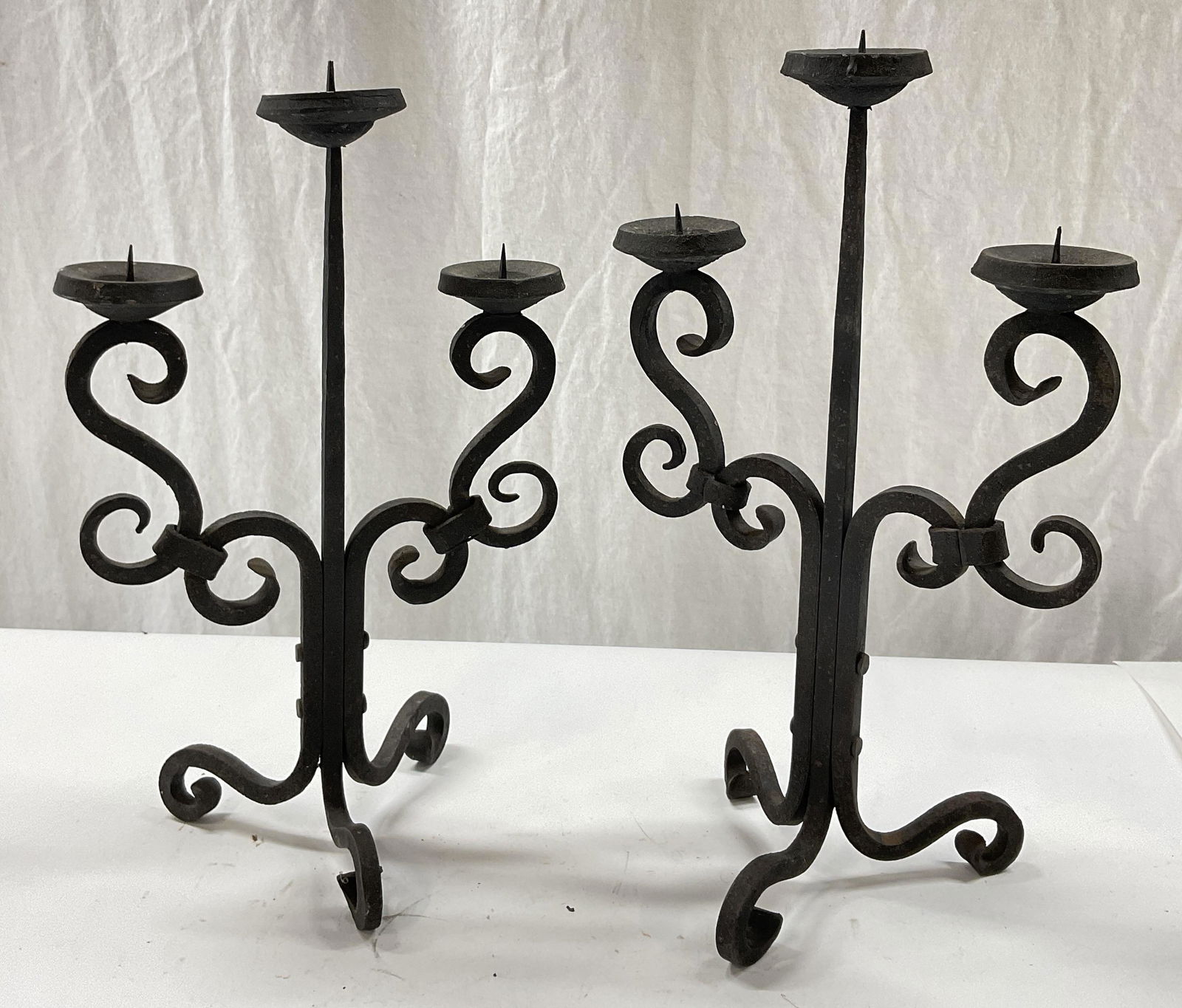 Pair Antique Iron 3 Arm Candle Holders (1 of 8)