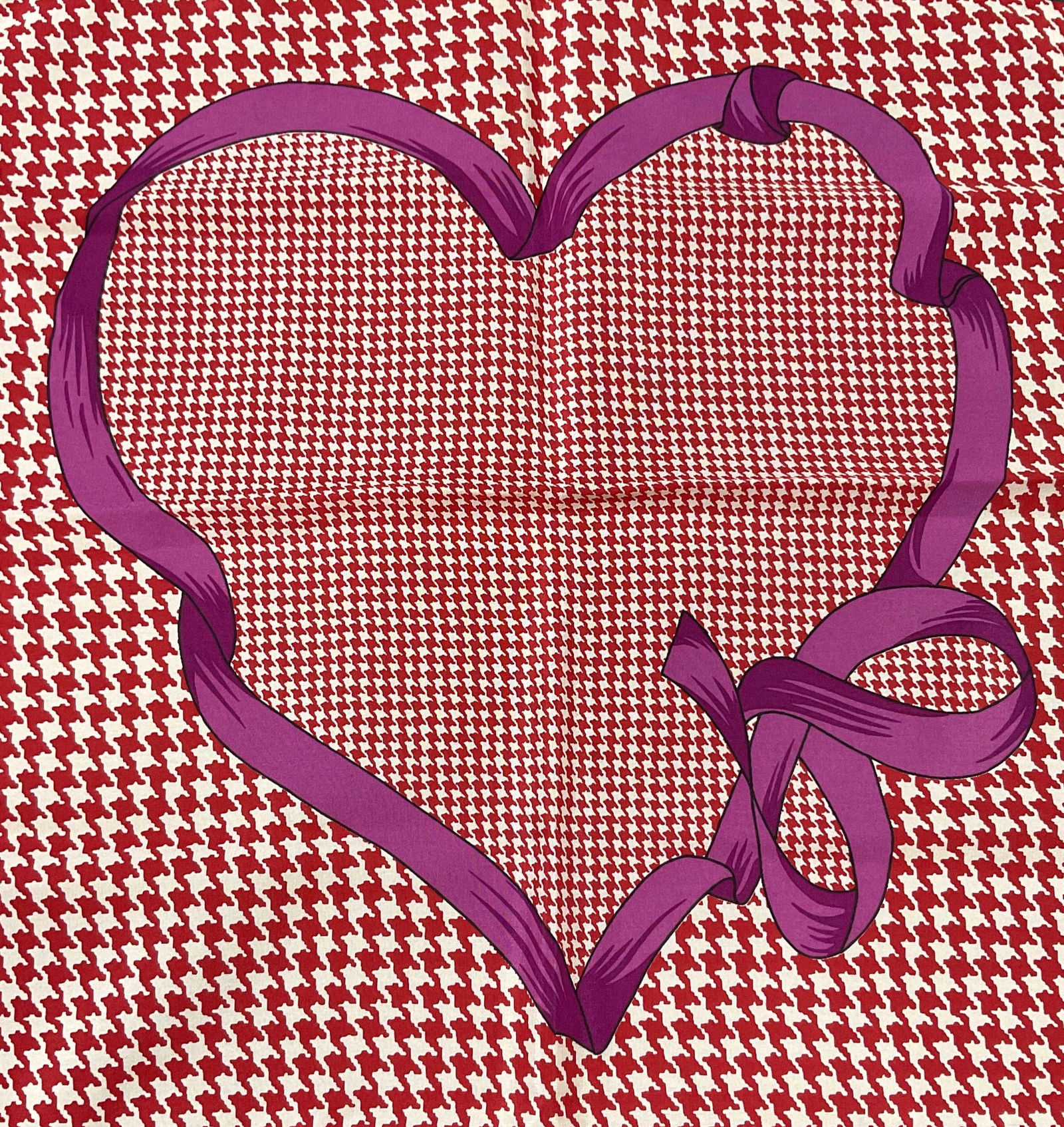 Red & White Silk Scarf W Heart (1 of 6)