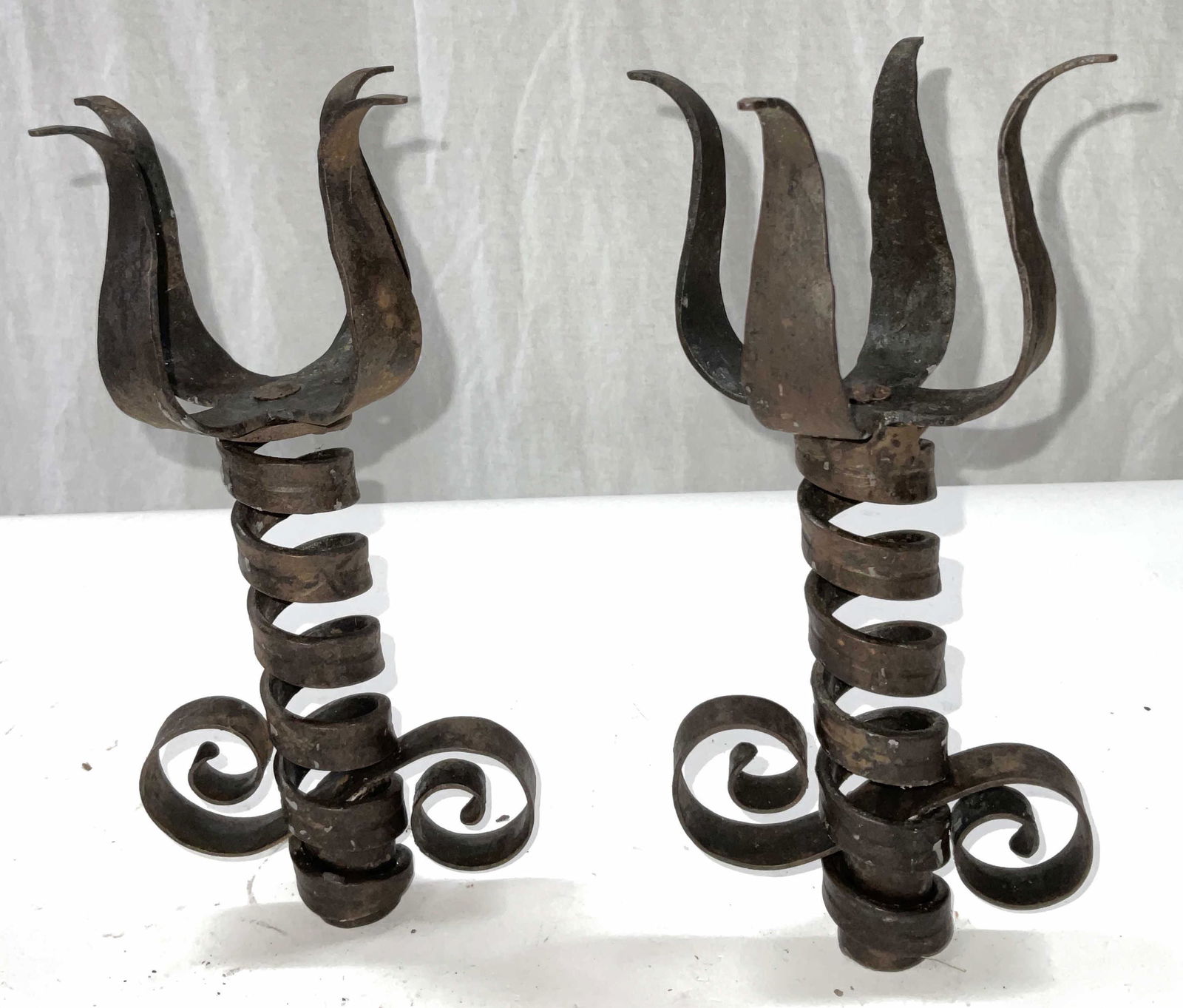 Pair Antique Iron Table Top Candle Holders (1 of 6)