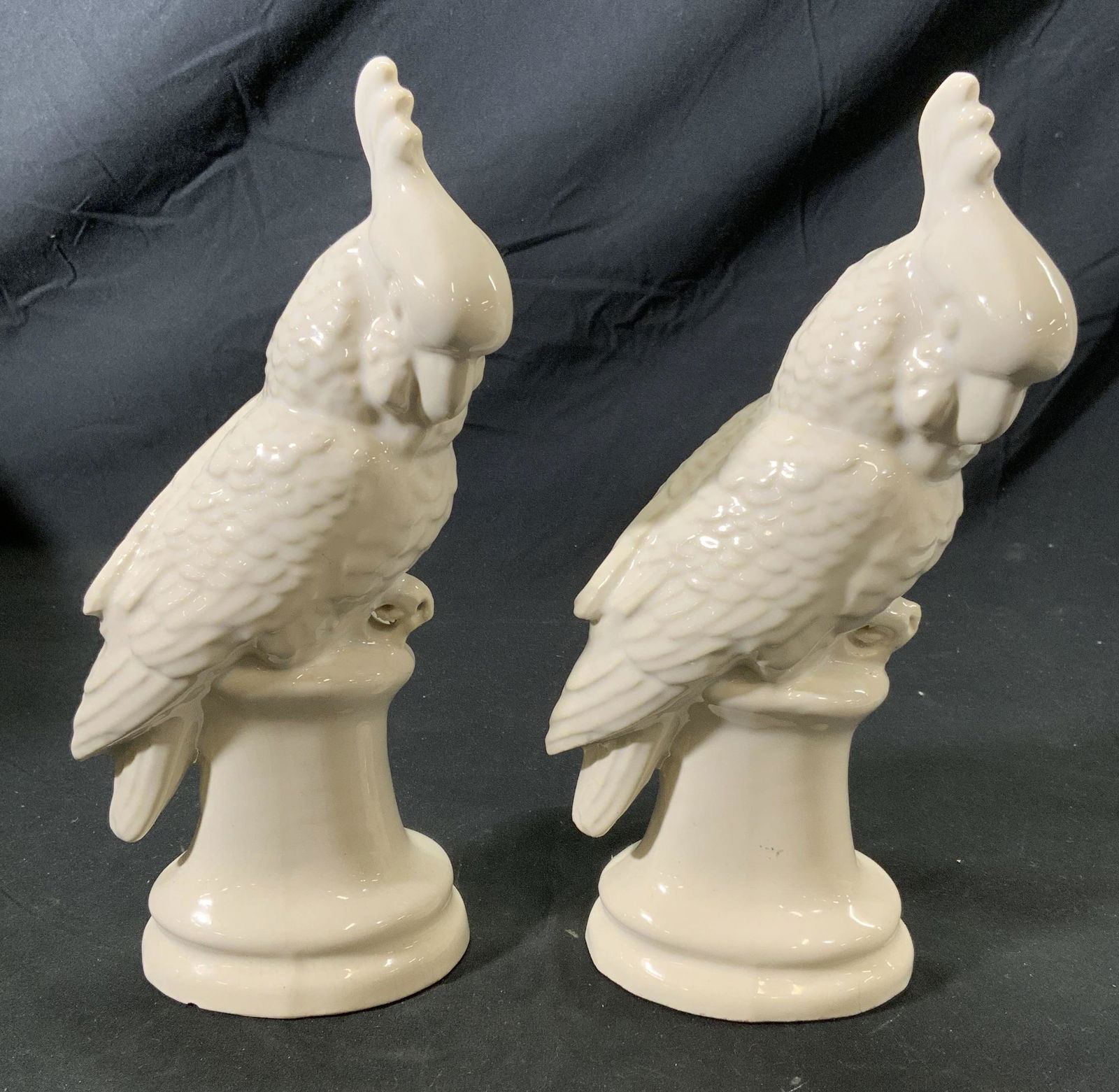 Pair Vintage White Ceramic Cockatoo Sculptures (1 of 5)