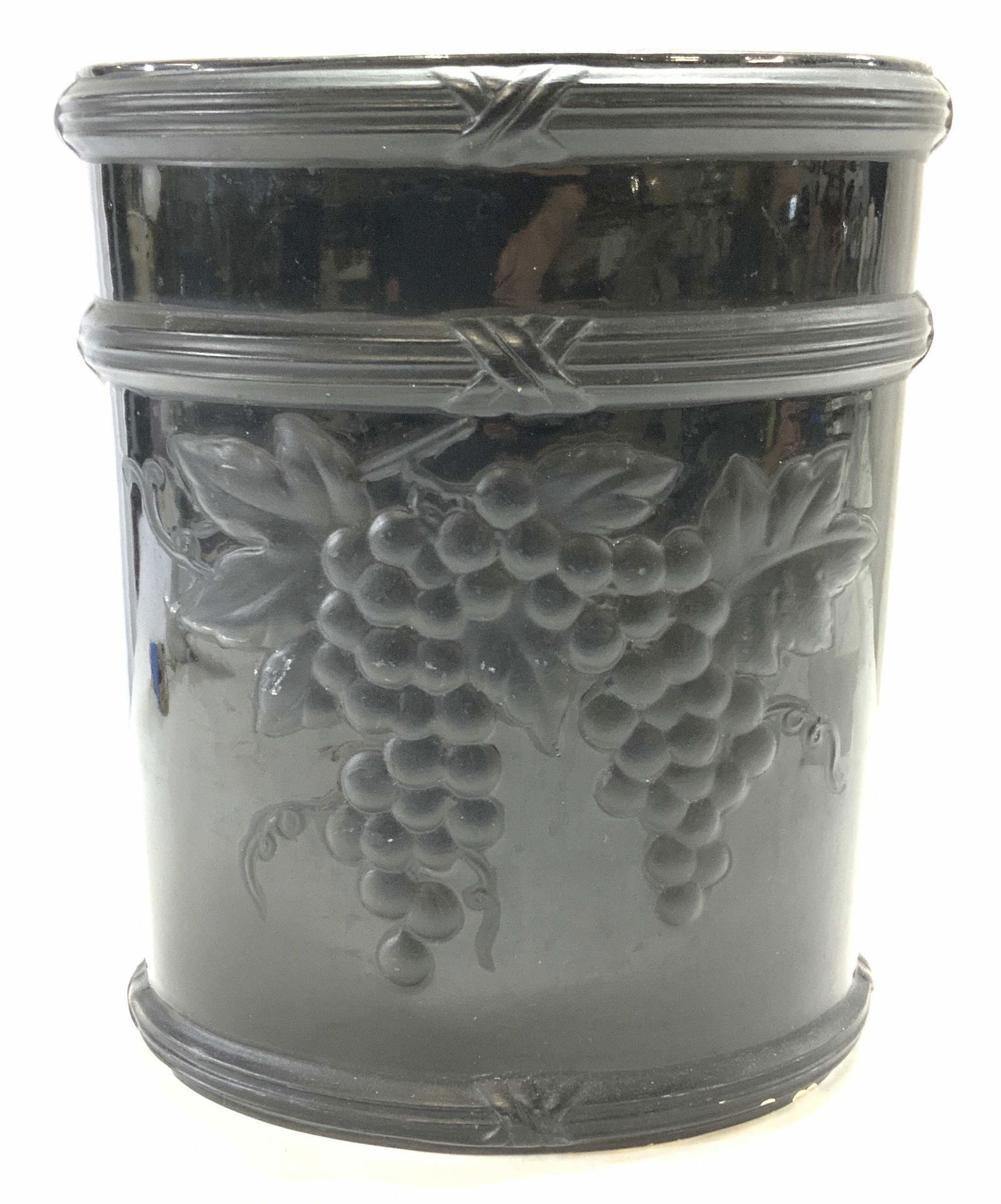 Vintage Black Ceramic Grape Motif Waste Bin (1 of 4)