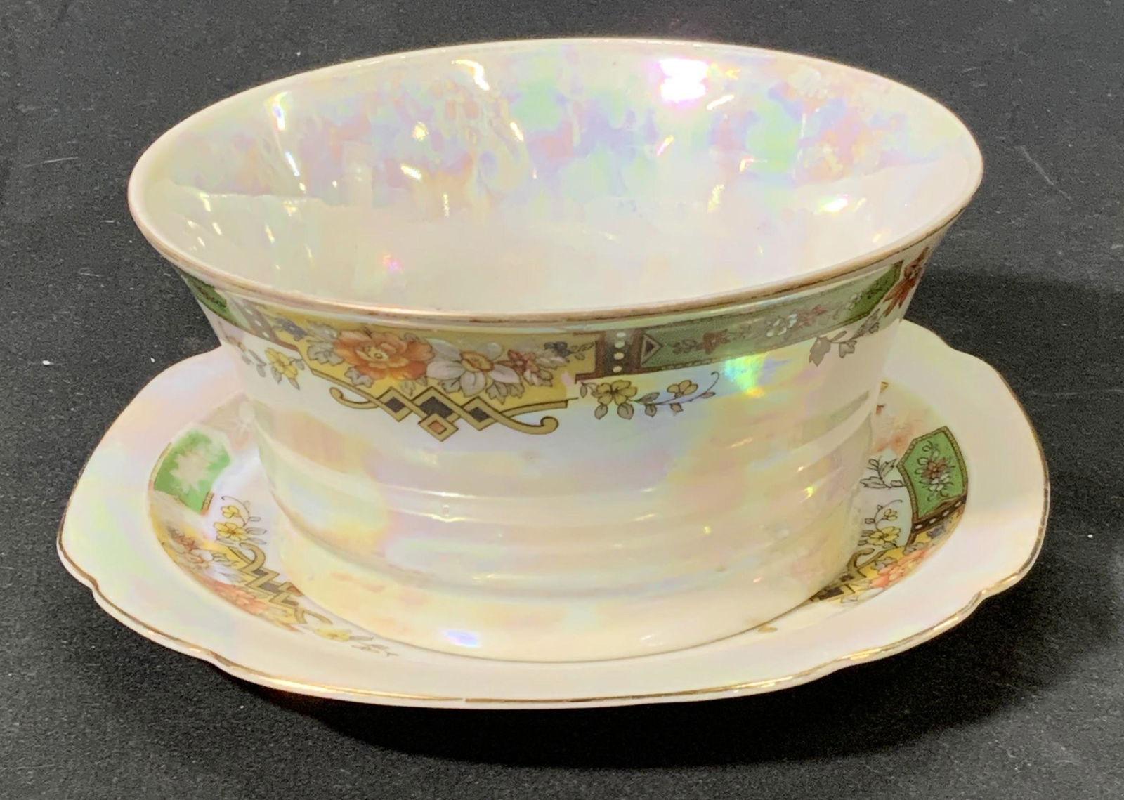 Set2 NEPOCO WARE Iridescent Bowl & Plate, Czech (1 of 6)