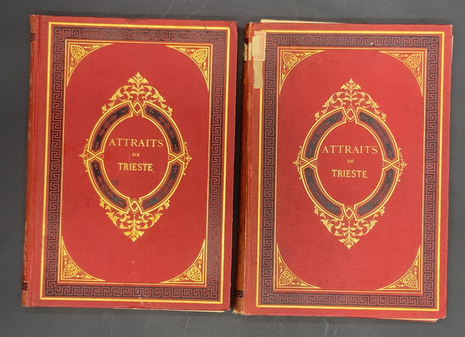 Pair Attraits De Trieste French Antique Books: Pair Attraits De Trieste French Antique Books, circa 1883, text in French, surface wear, each book measures approx 8 1/2 x 6 in. Pair attraits de Trieste French antique books, attraits de Trieste, Fre