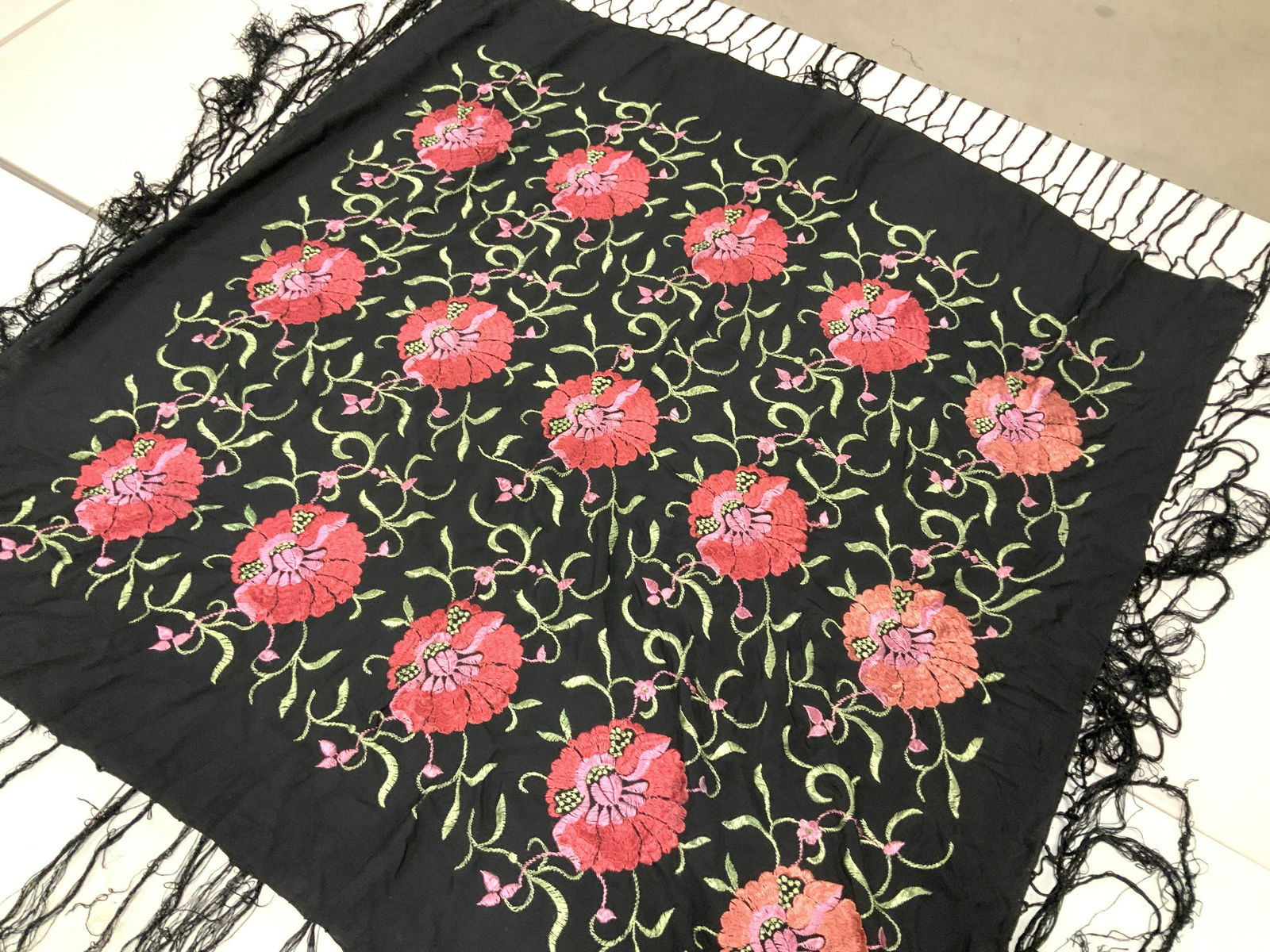 Flamenco Embroidered Silk Tassel Shawl , Spain (1 of 7)