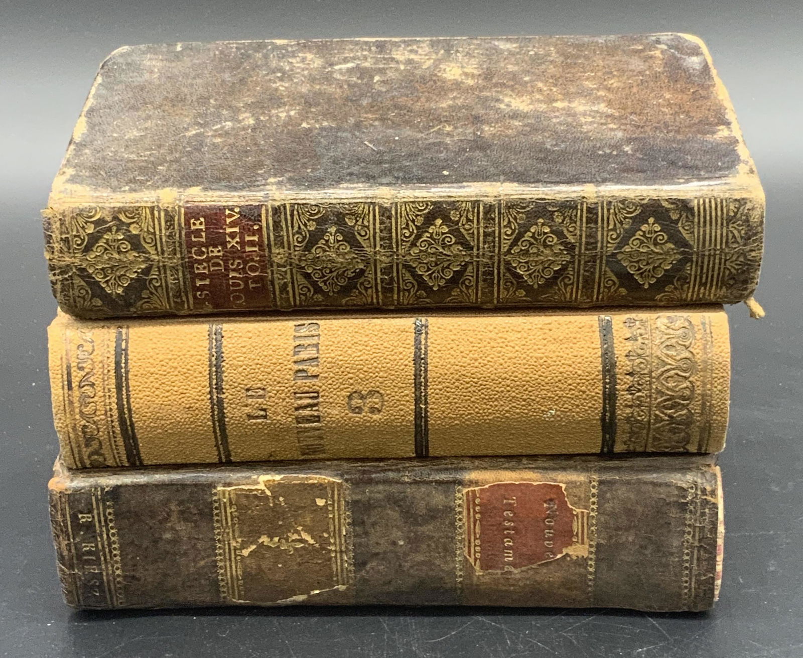 Lot of 3 Antique Leather Bound French Books (1 of 7)