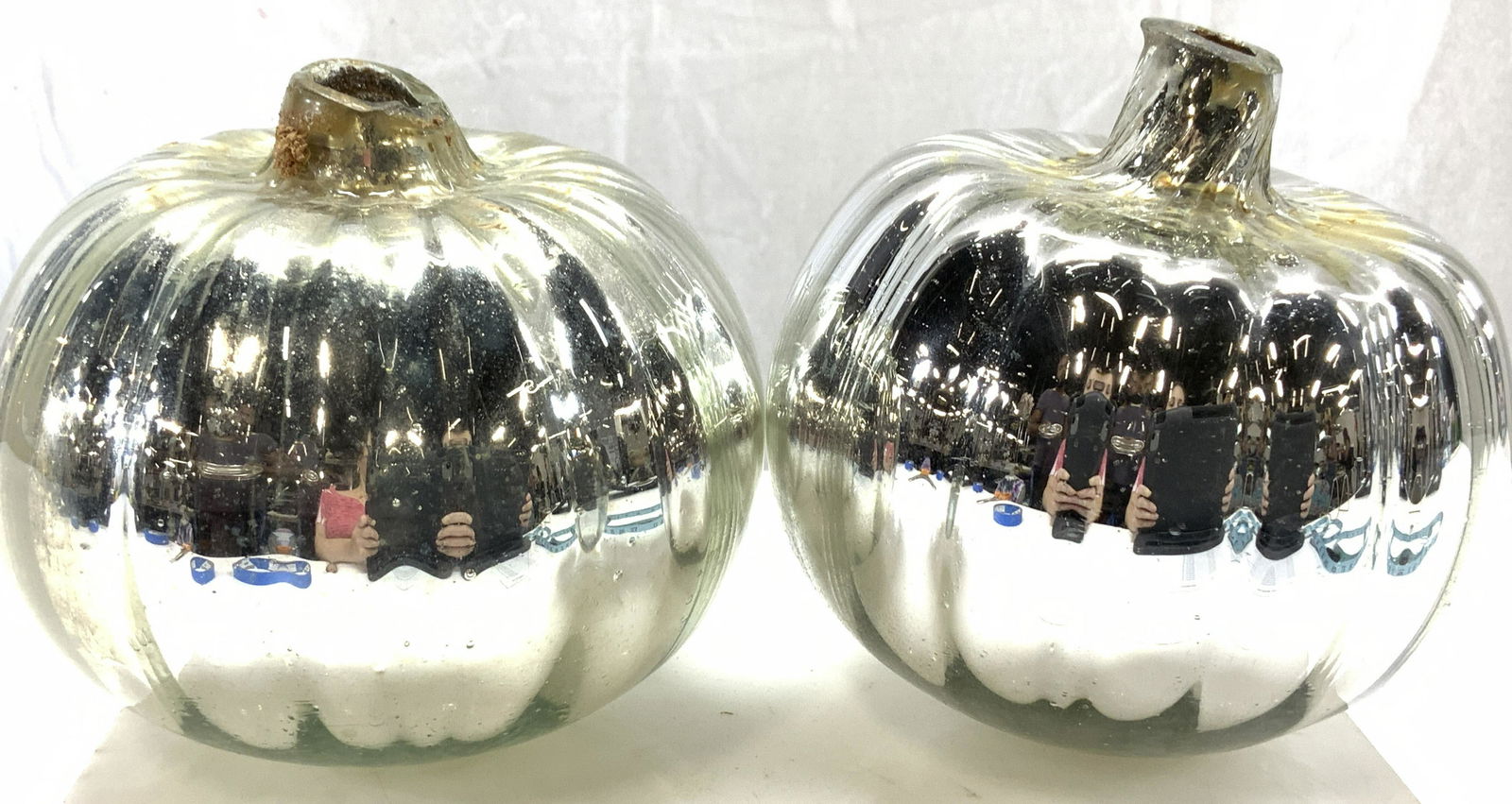 Pair Pumpkin Mercury Glass Table Ornaments (1 of 4)