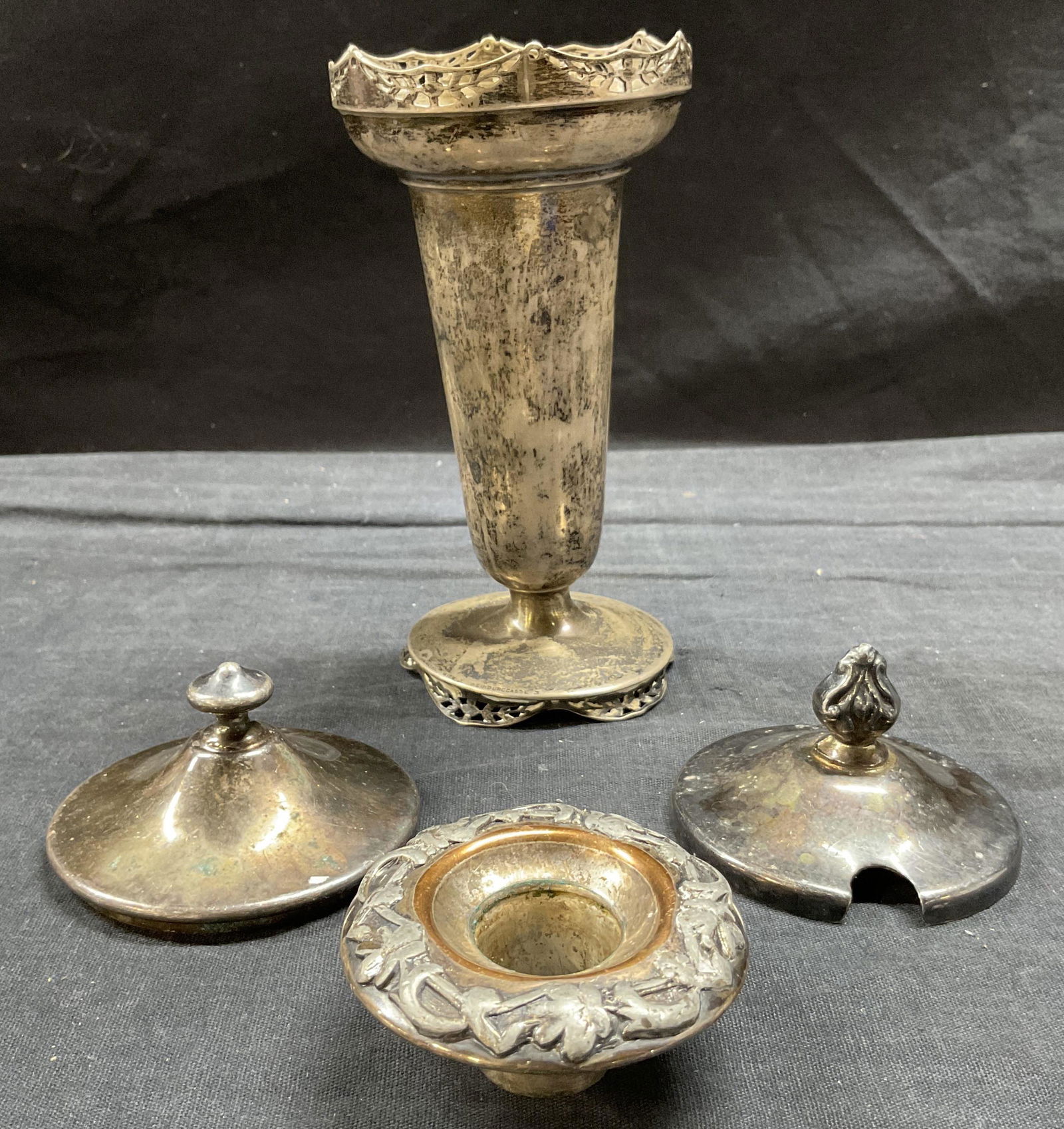Lot 4 Silver Plated Vase, Lids, Candle Holder (1 of 6)