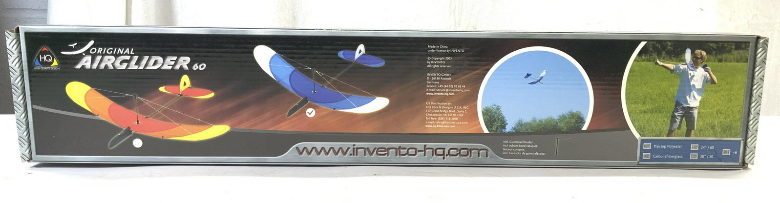 ORIGINAL AIRGLIDER 60 New In Box: Box reads ORIGINAL AIRGLIDER 60 INVENTO. Box Measures approx 25 inches long 5 inches tall. AIRGLIDER, original AIRGLIDER, invento toys, toy plane catapult plane. 6
