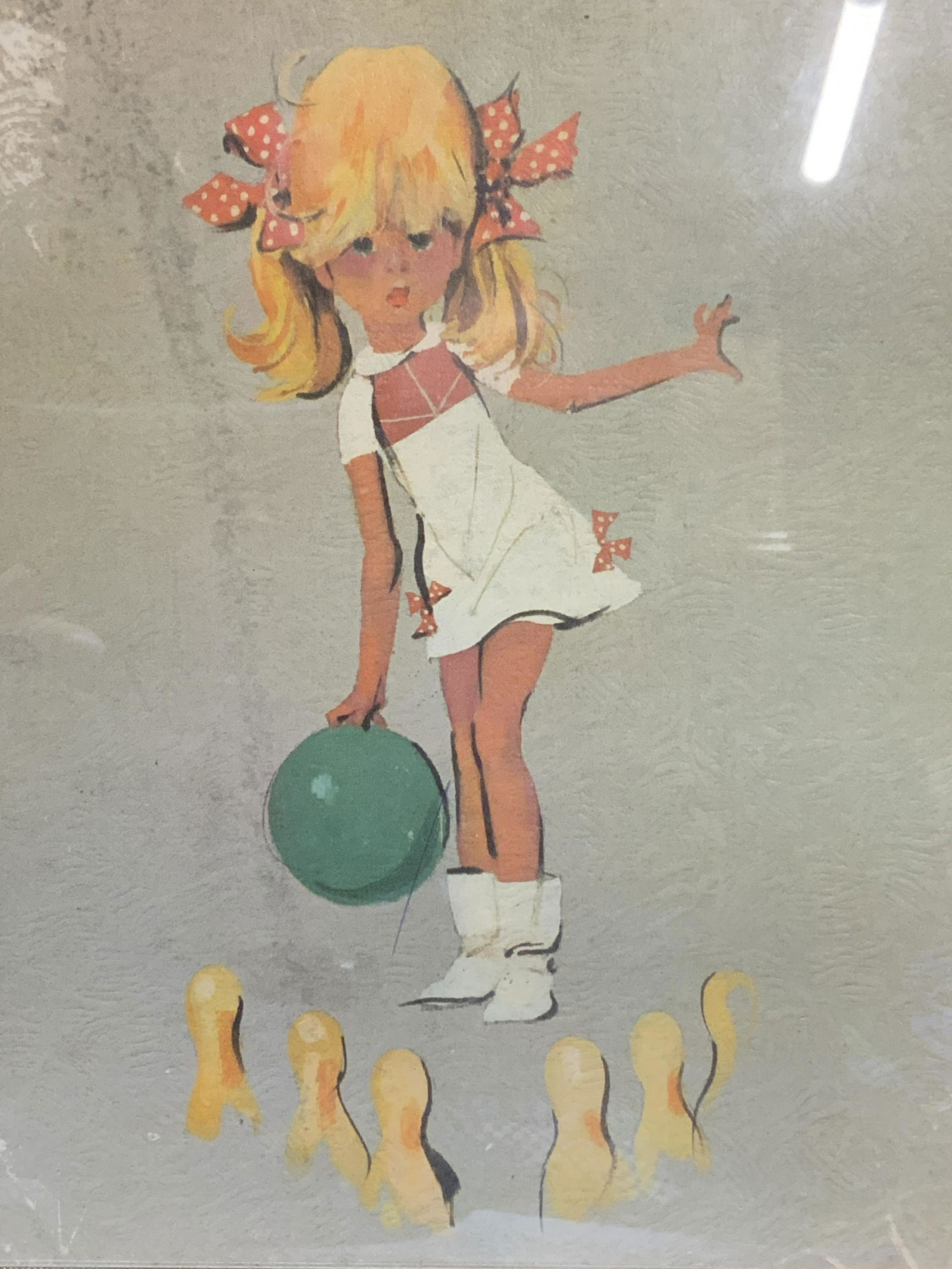 Midcentury Modern Girl Bowling Lithograph (1 of 4)