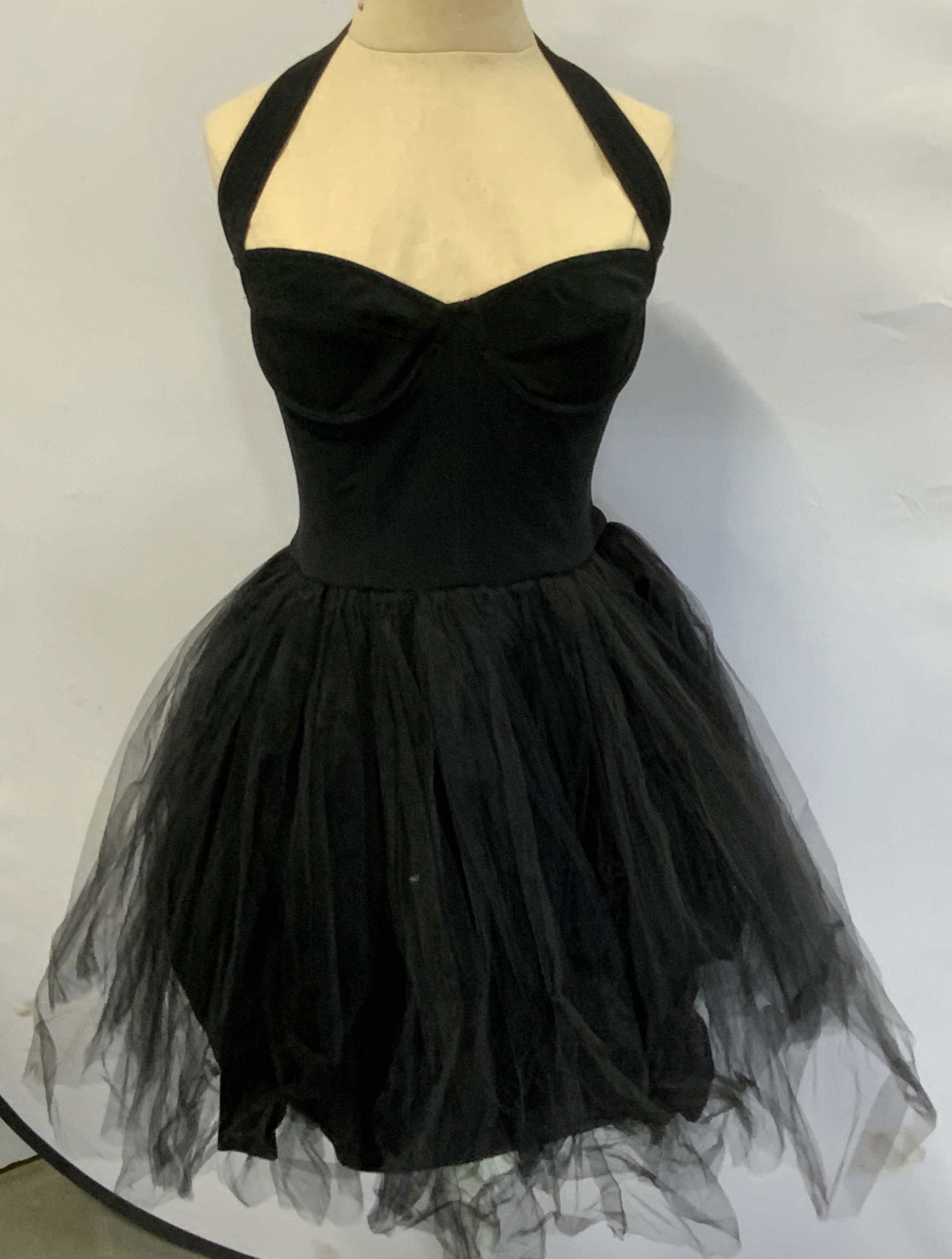 Vintage ABS Black Tulle Halter Top Mini Dress (1 of 6)