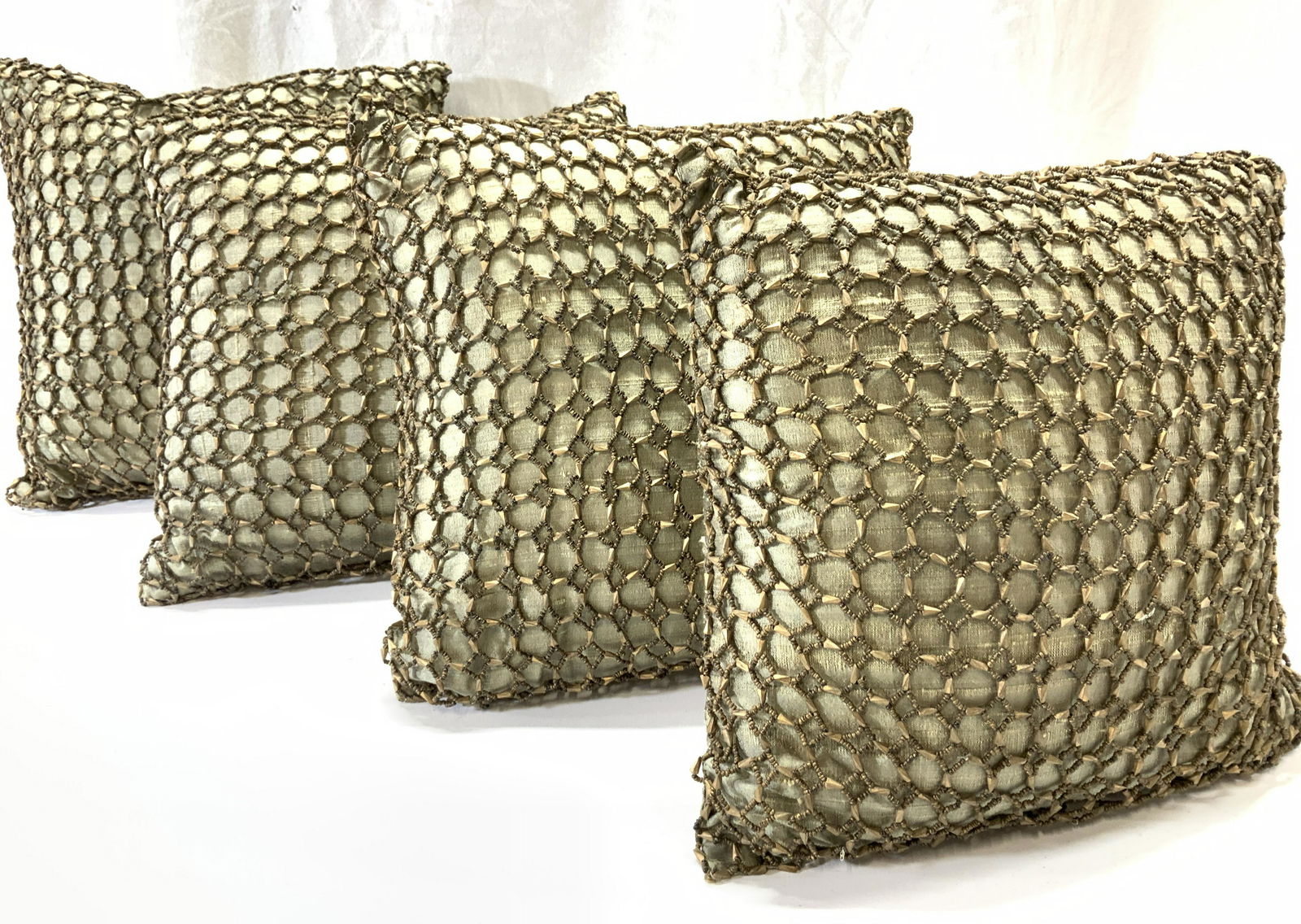 Set 4 KARMA Silk Toss Pillow W Beaded Cover (1 of 6)