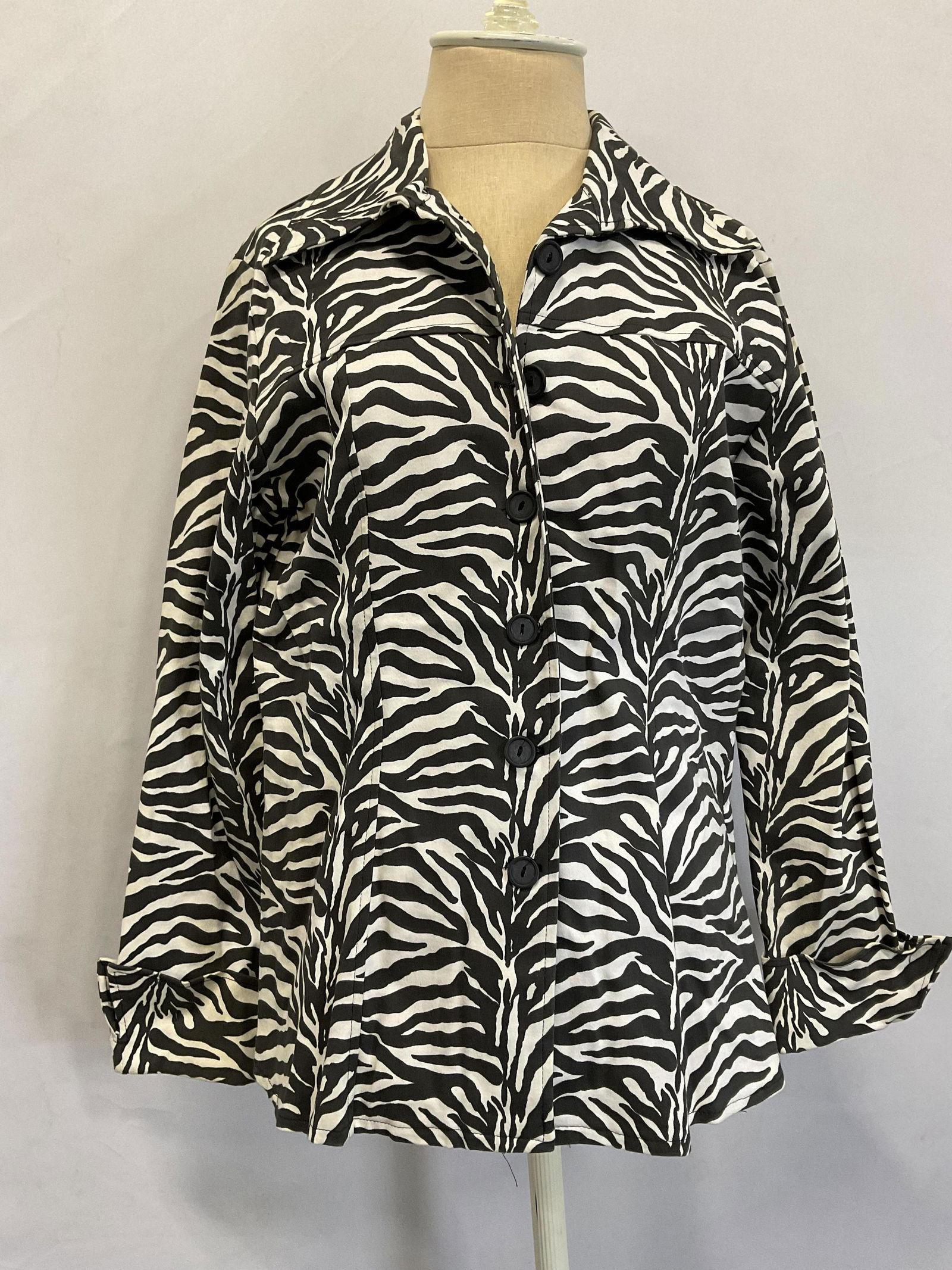 70s Style Zebra Print Button Up Cotton Top (1 of 6)