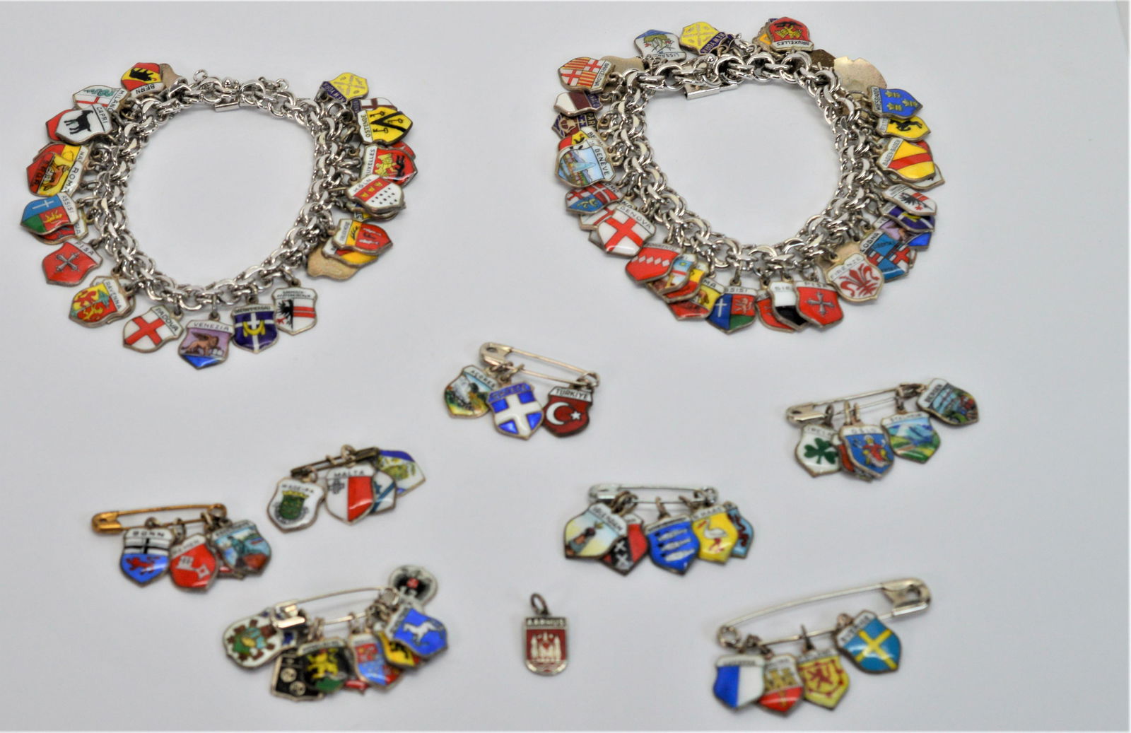 Mid-Century Travel Charm Bracelets W 90+ Charms (1 of 6)