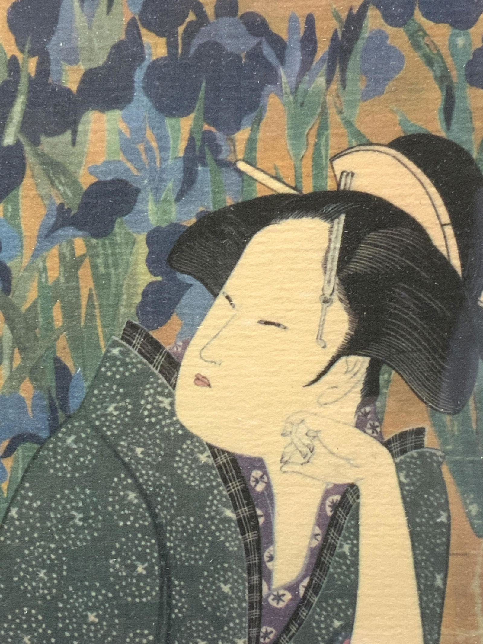 Asian Lithograph of Geisha & Flowers (1 of 4)