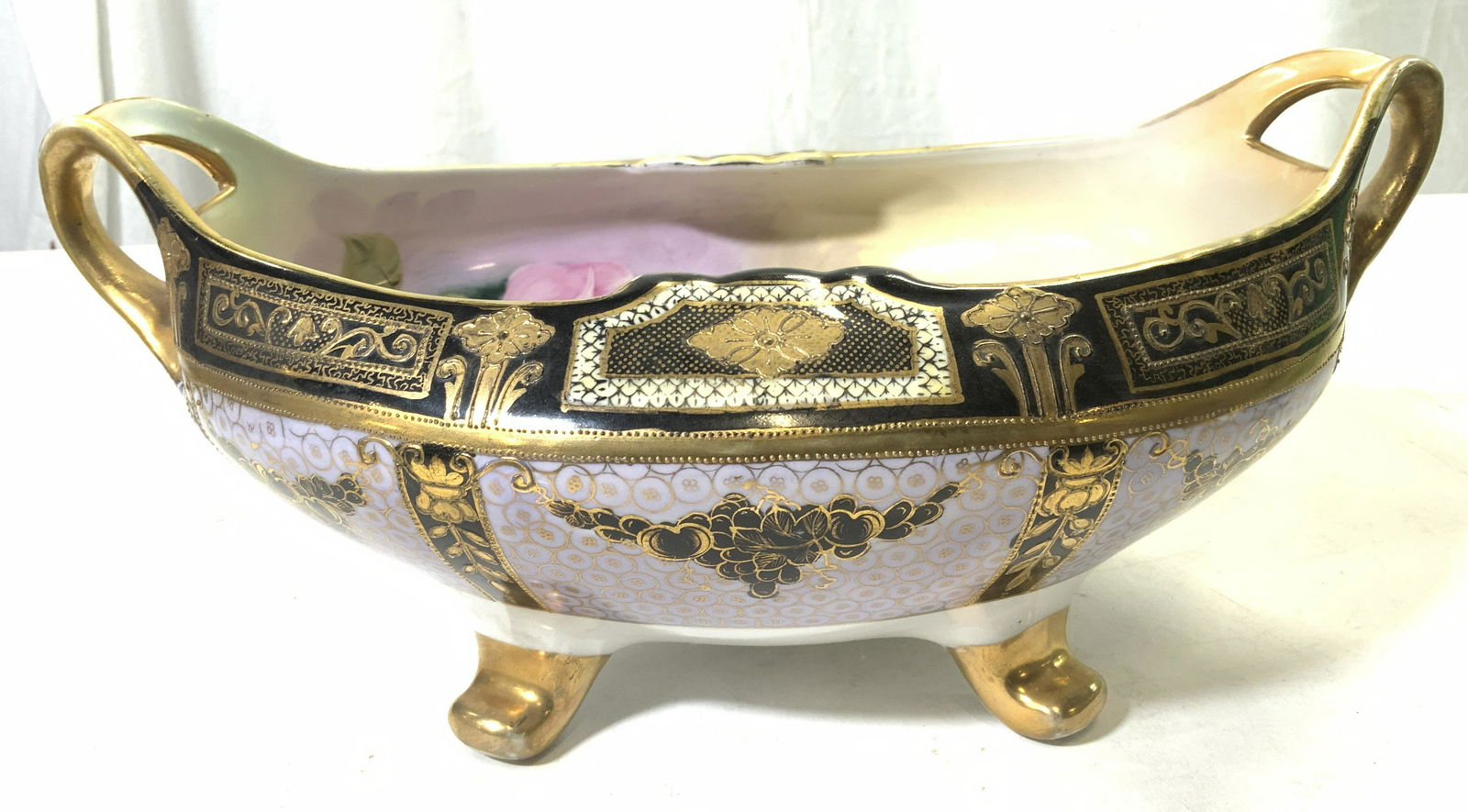 NIPPON HAND PAINTED Footed Vessel W Handles (1 of 8)