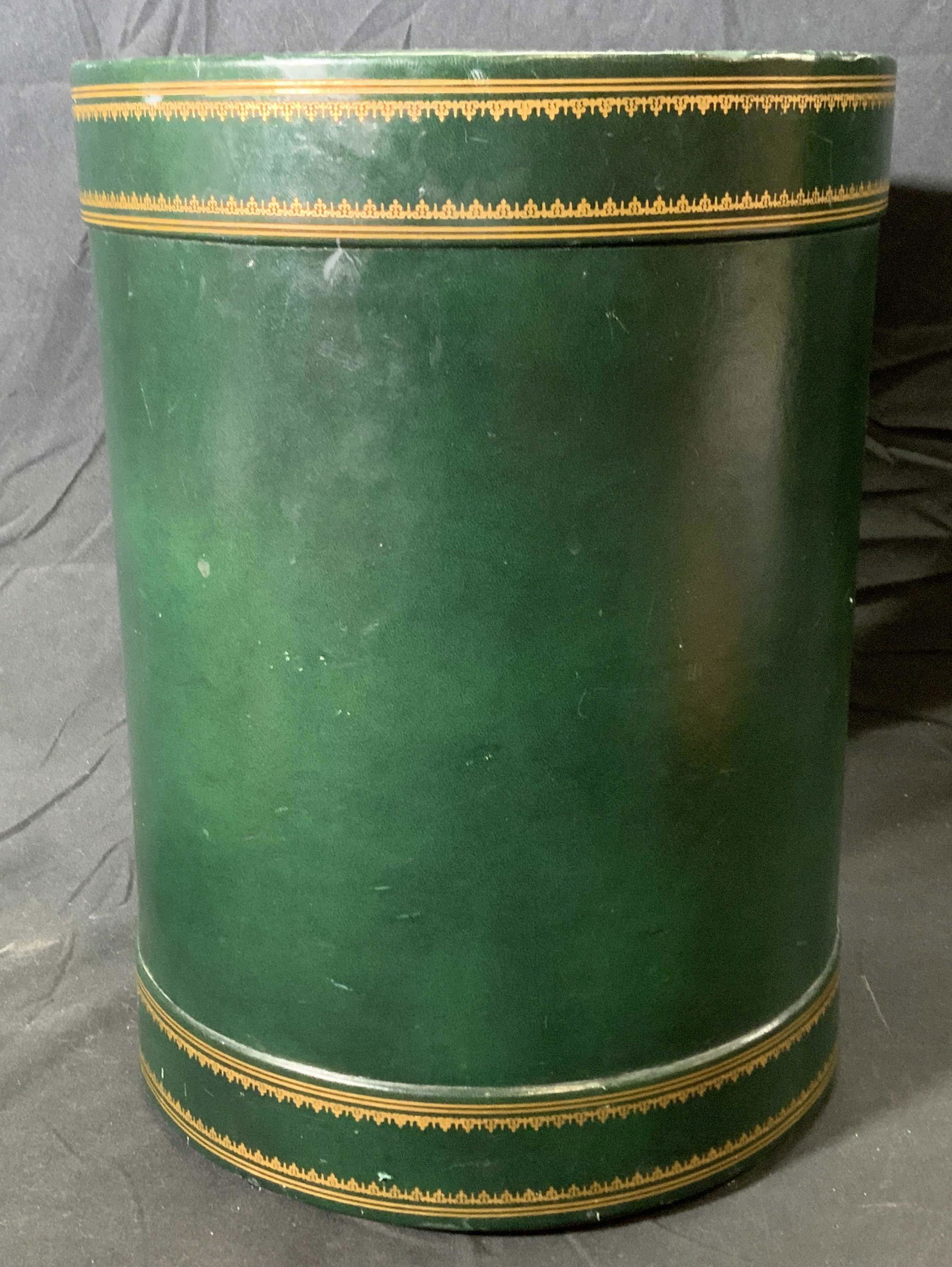 SCULLY & SCULLY Green Leather Wastebasket (1 of 5)