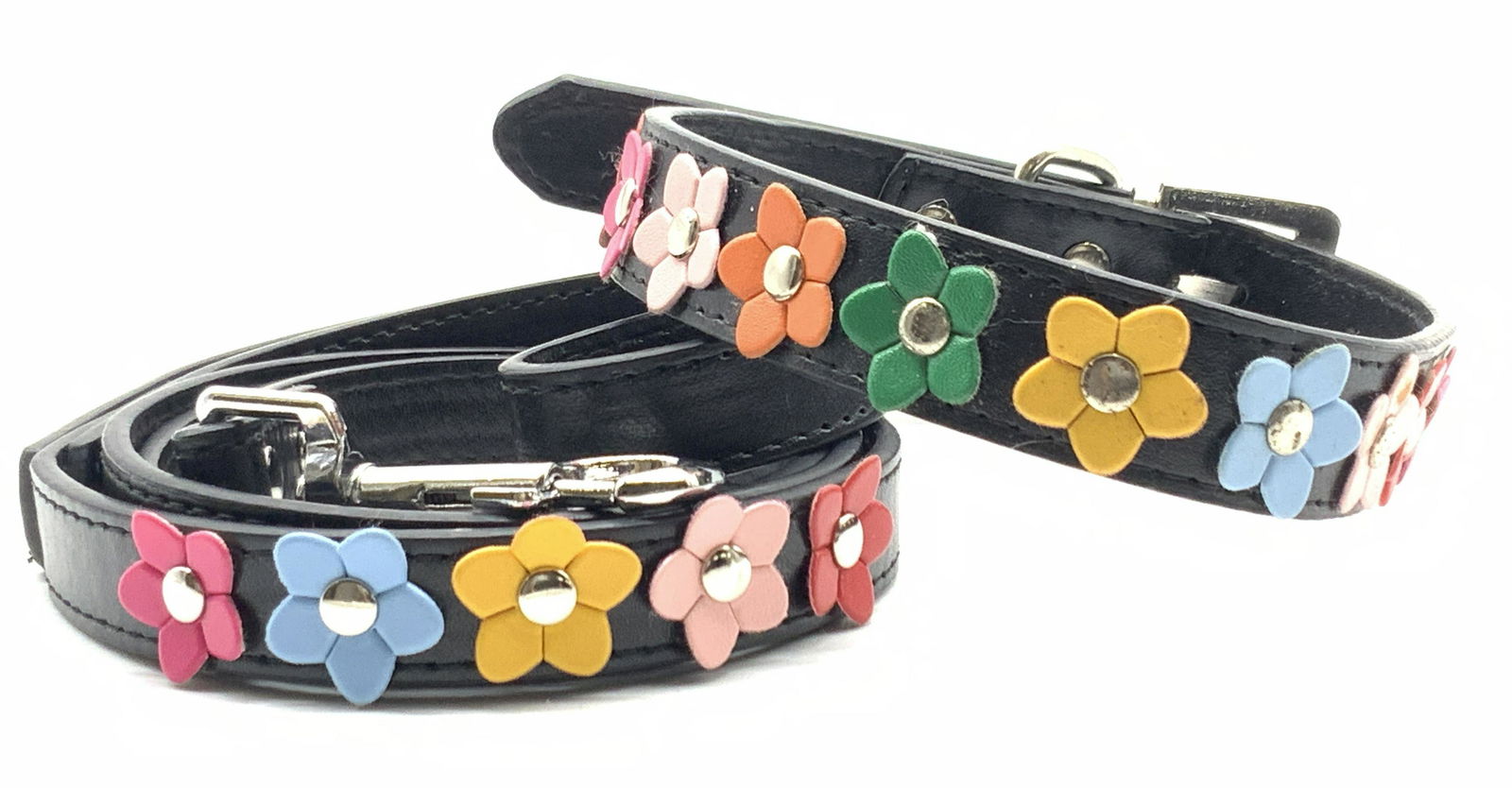 Set2 B.R. Signed Black & Floral Dog Collar & Leash (1 of 10)
