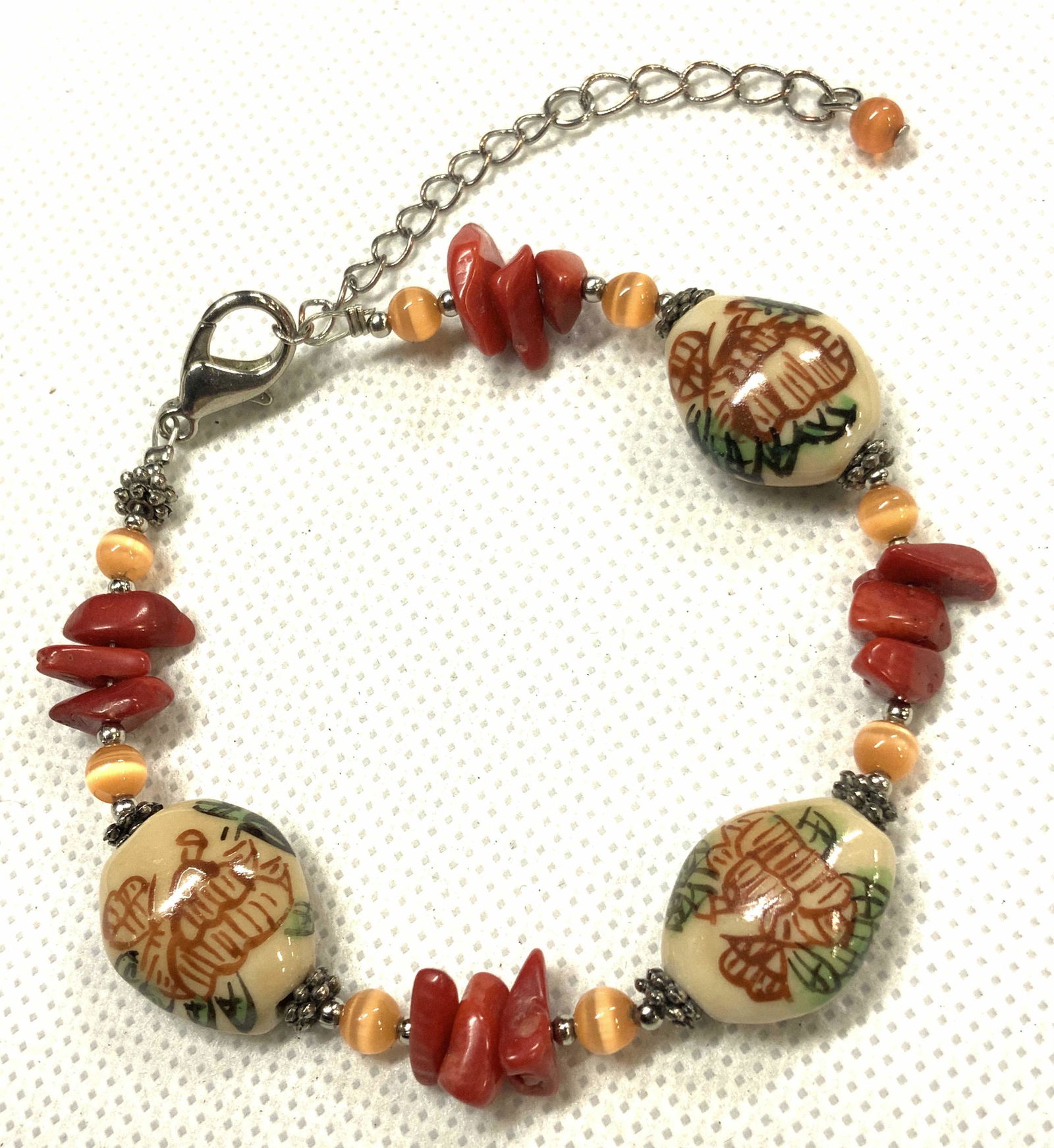 Vintage Red Coral Chip Asian Style Bracelet (1 of 5)