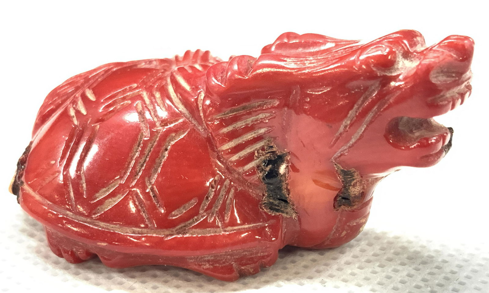 Carved Red Chinese Dragon Turtle Figurine (1 of 7)