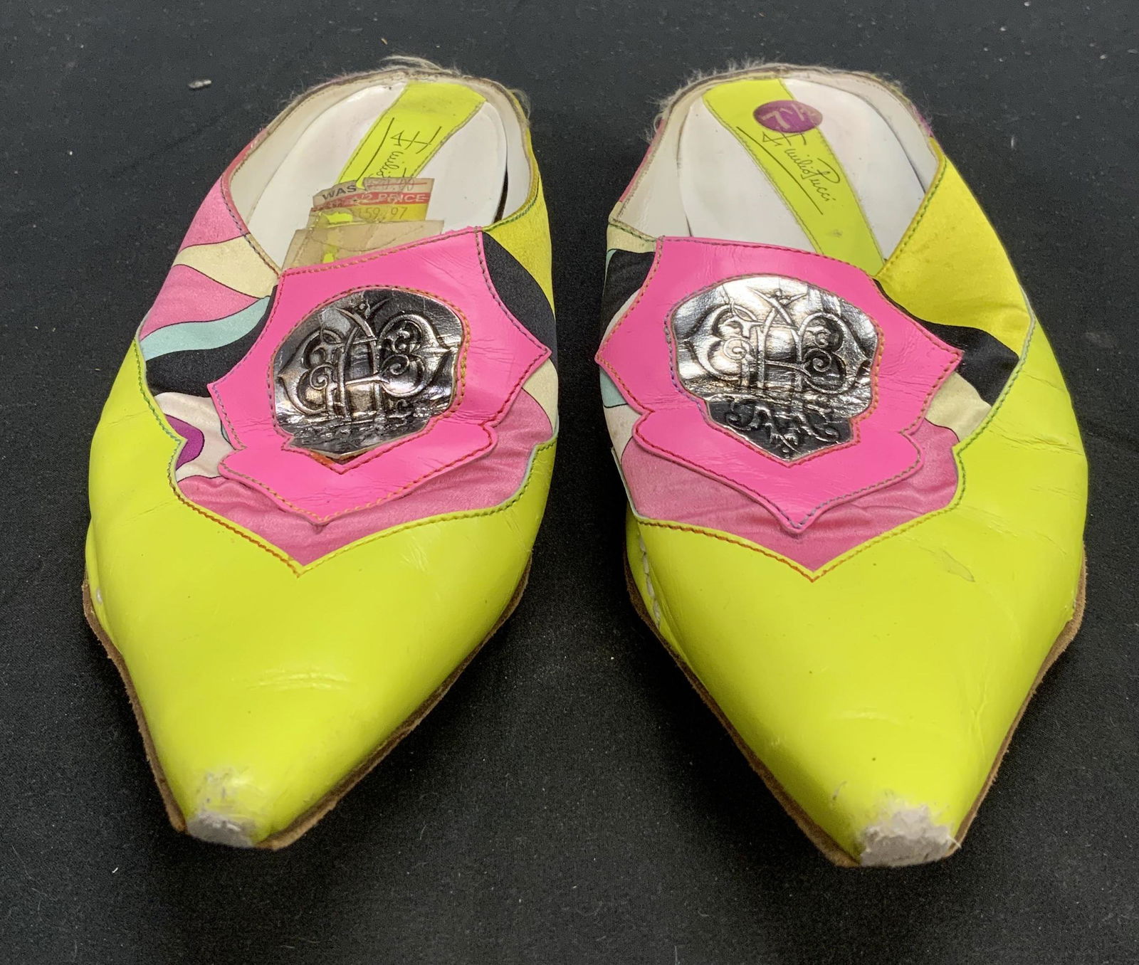 EMILIO PUCCI Leather & Satin Multi Tone Mules (1 of 6)