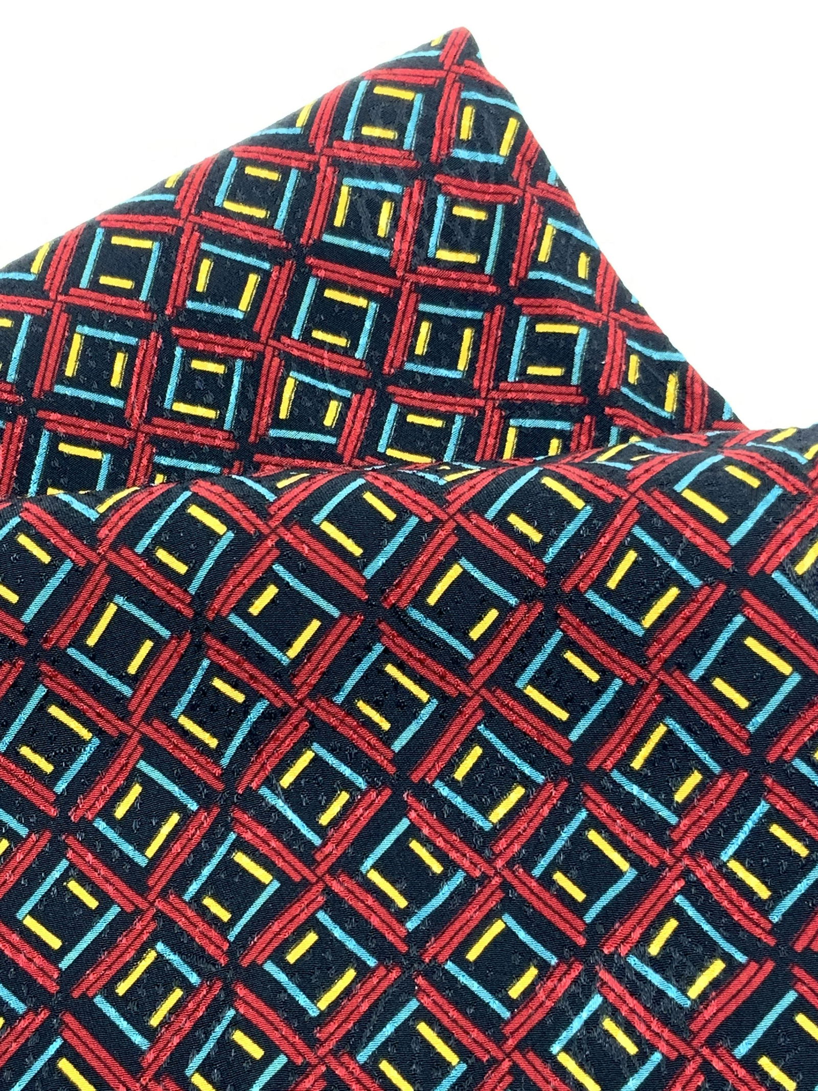 Checkered Silk Hand Rolled Handkerchief, Italy (1 of 5)