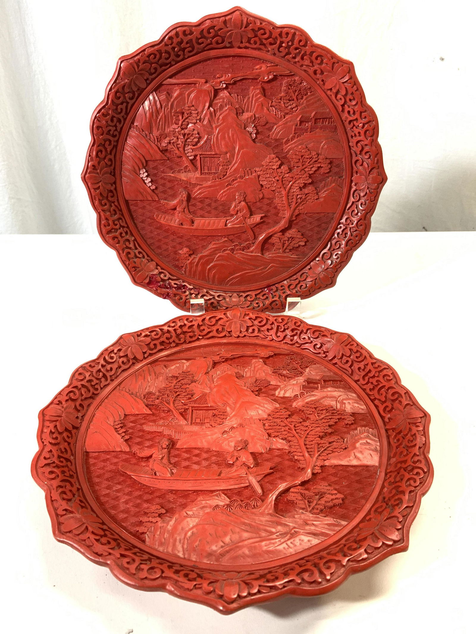Pair Asian Cinnabar Style Plates (1 of 8)