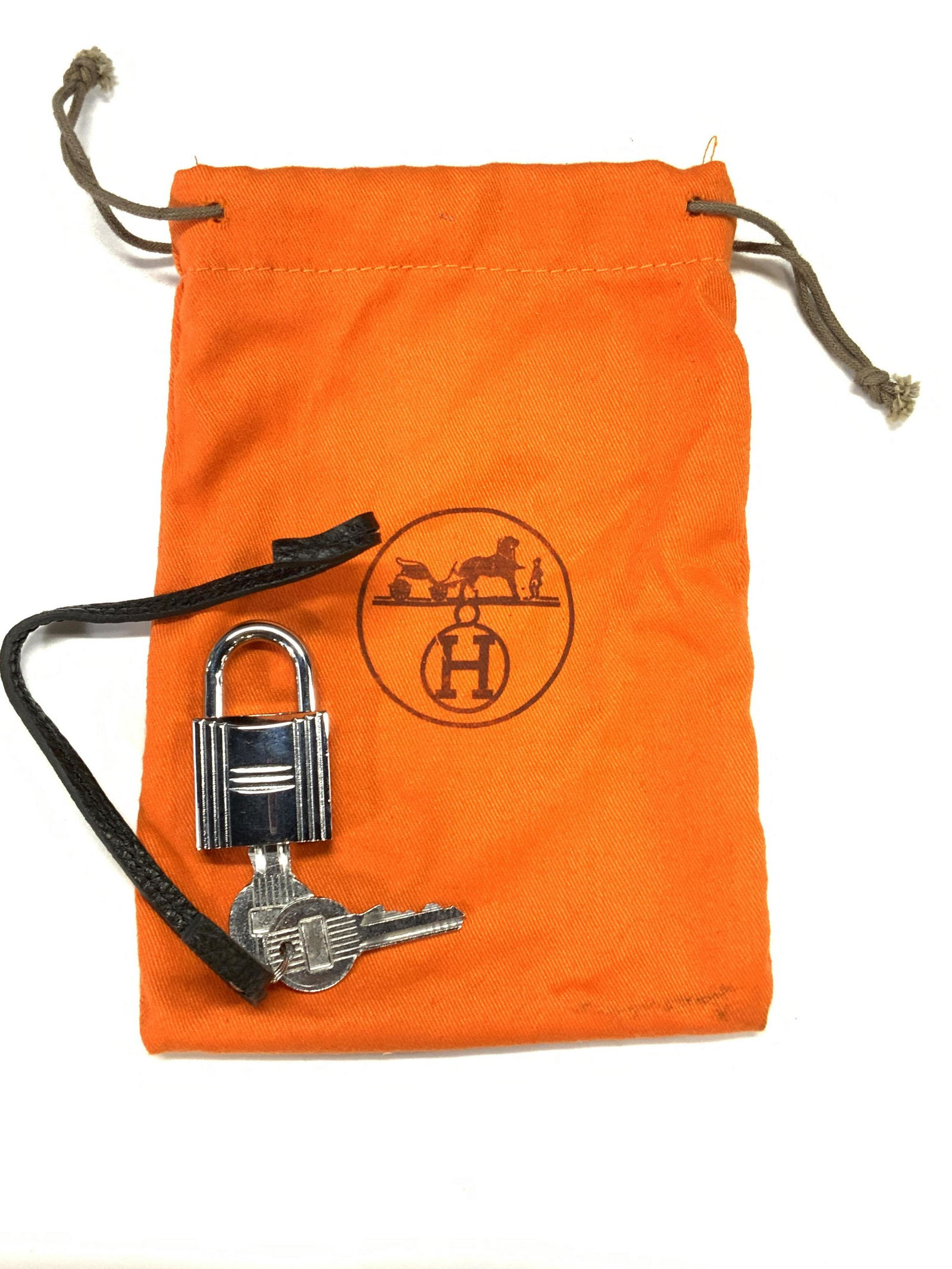 HERMES Silver Tone Padlock & Dust Bag (1 of 5)