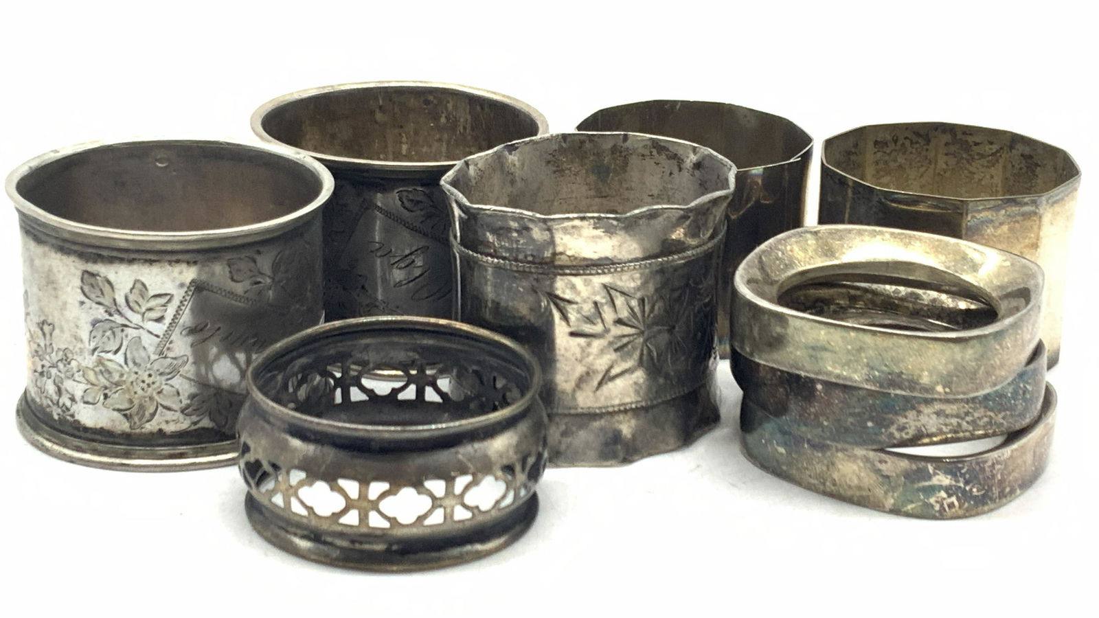 Lot 9 Vintage Napkin Rings, Sterling and More (1 of 7)