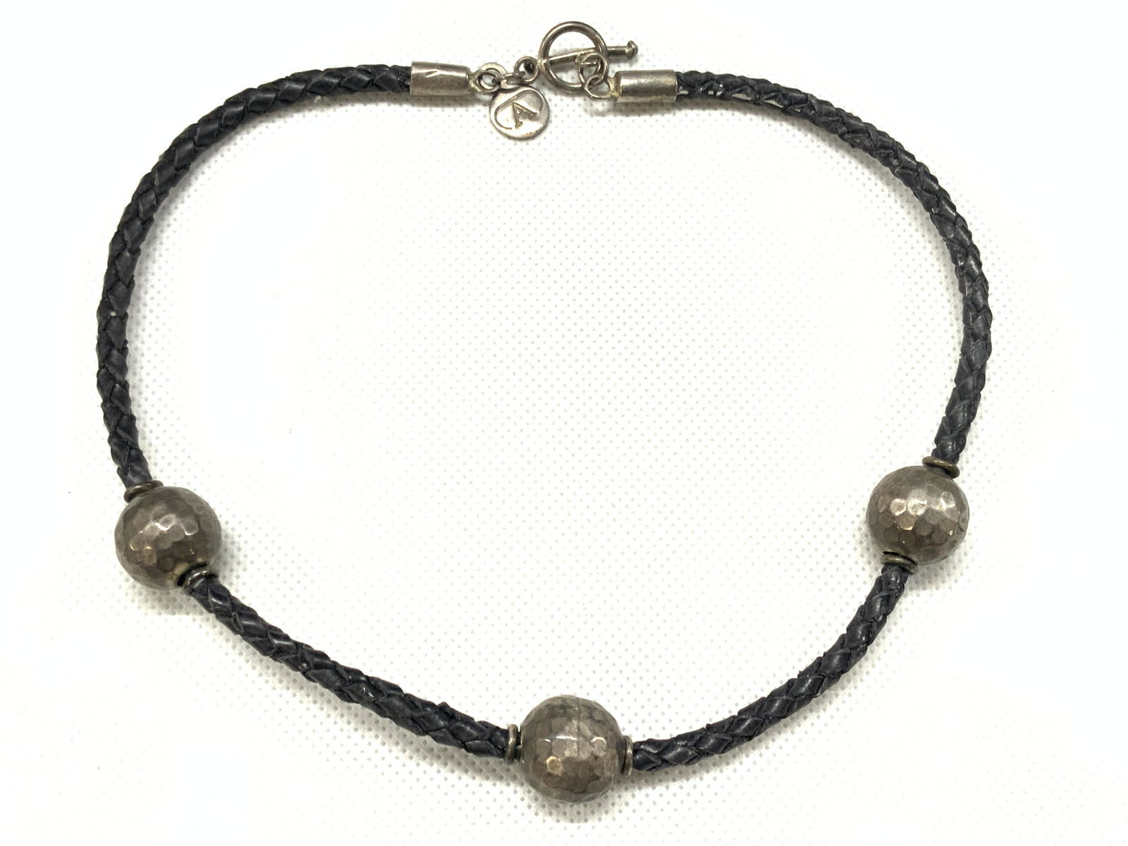 Vintage Signed Sterling & Braided Leather Choker (1 of 5)