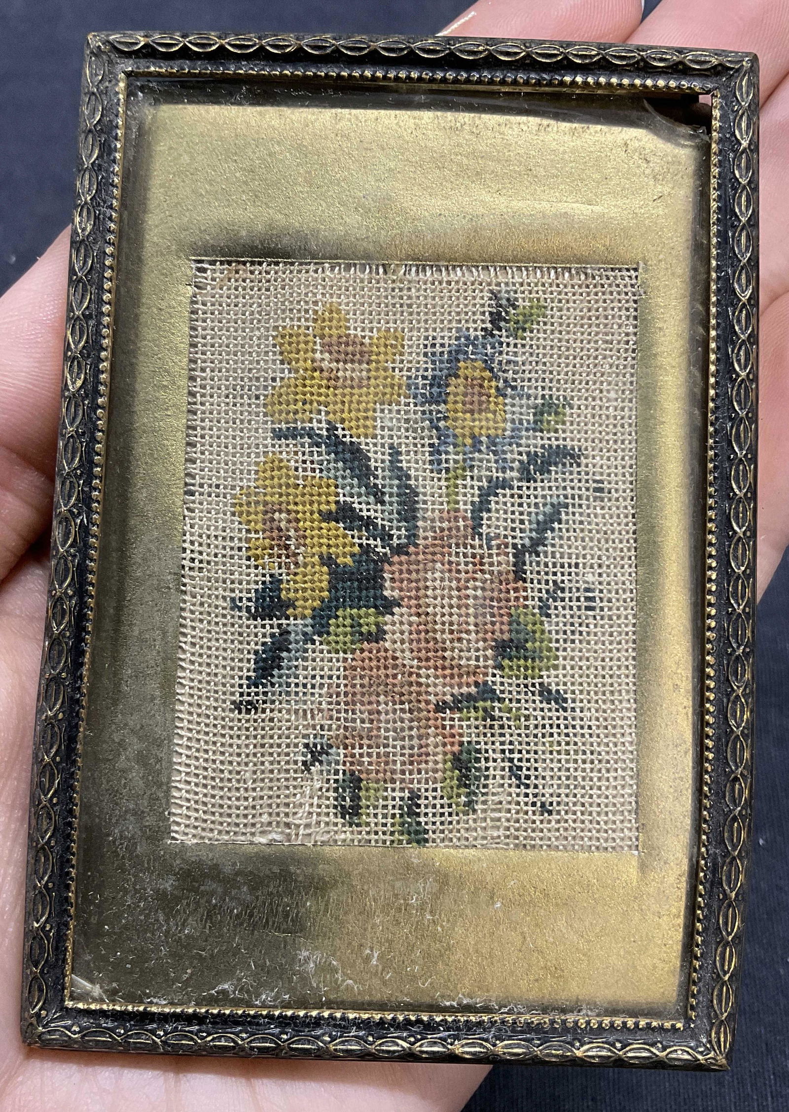 Miniature Framed Easel Back Floral Needle Point (1 of 5)