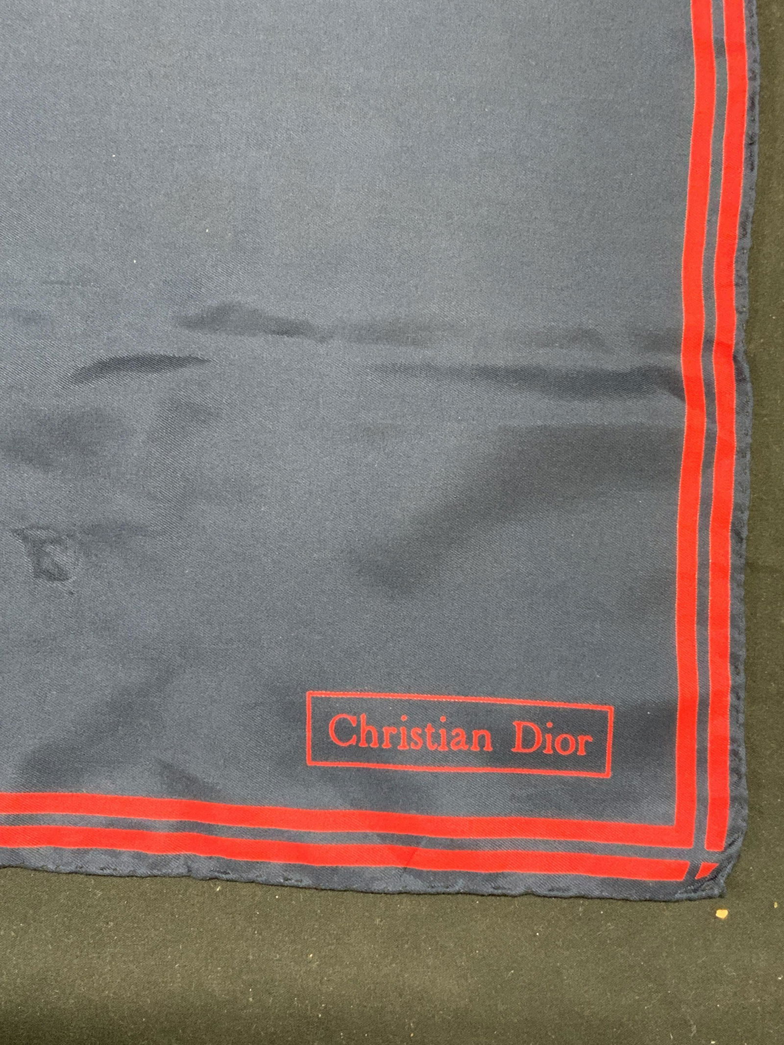 Vintage CHRISTIAN DIOR Navy & Red Silk Scarf (1 of 6)