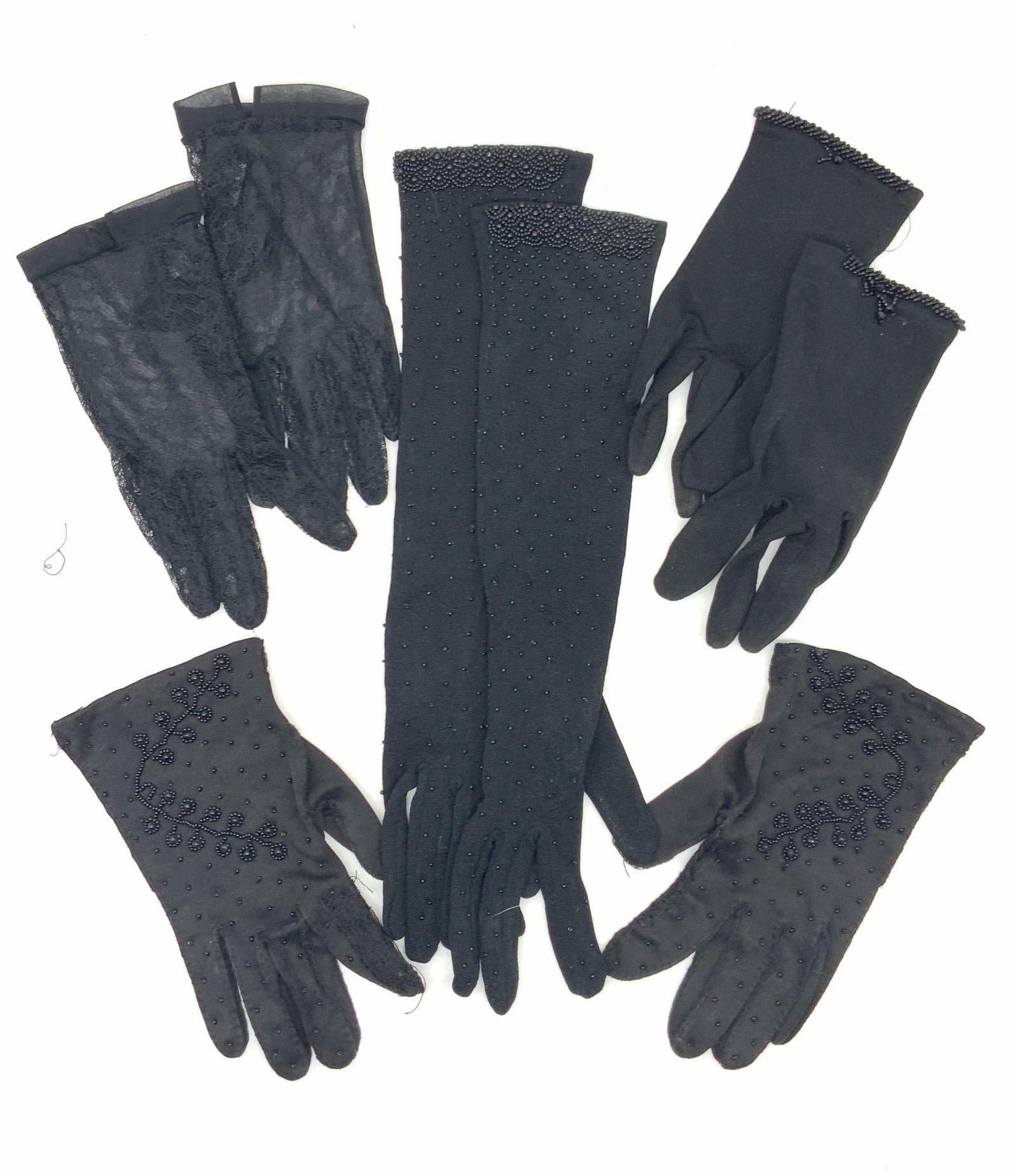 Lot 4 Pairs Vintage Black Beaded Gloves (1 of 19)