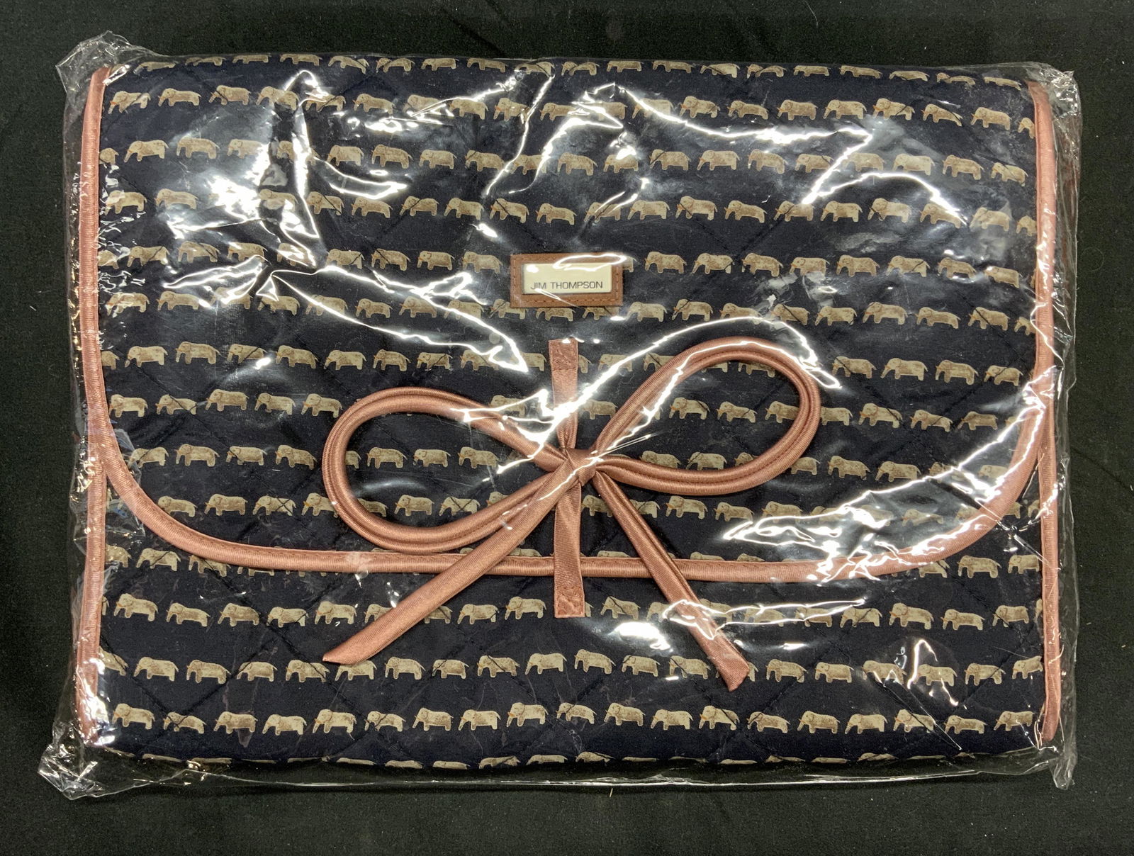 JIM THOMPSON Quilted Elephant Lingerie Case NIP: Jim Thompson quilted elephant motif lingerie case / fashion pouch. New in sealed packaging. Measures approx. 12 x 9.5 inches. Property of Manhattan, New York estate. Jim Thompson, Jim Thompson pouch,