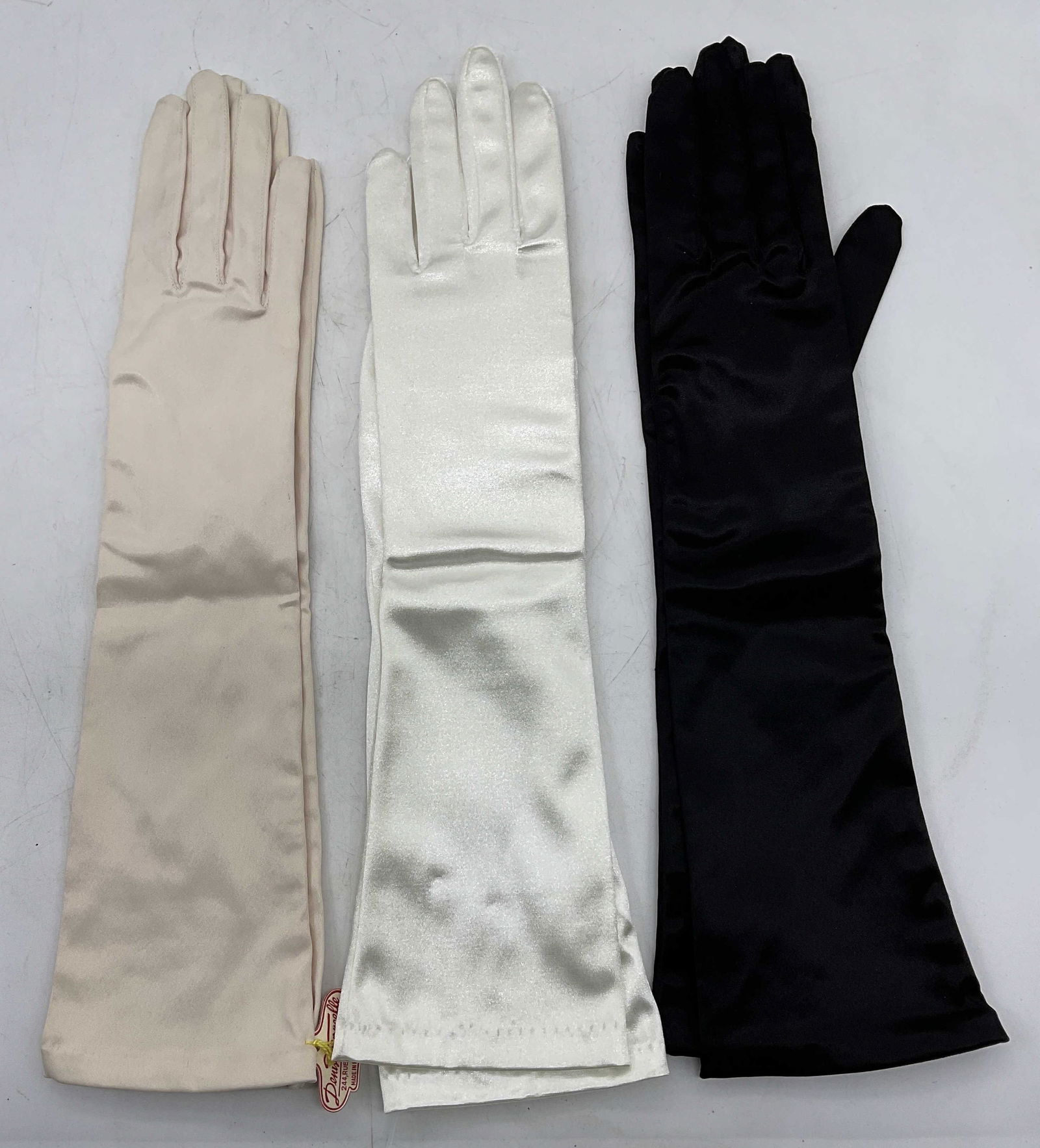 Lot 3 Pairs Long Gloves, Black, Peach & White (1 of 3)