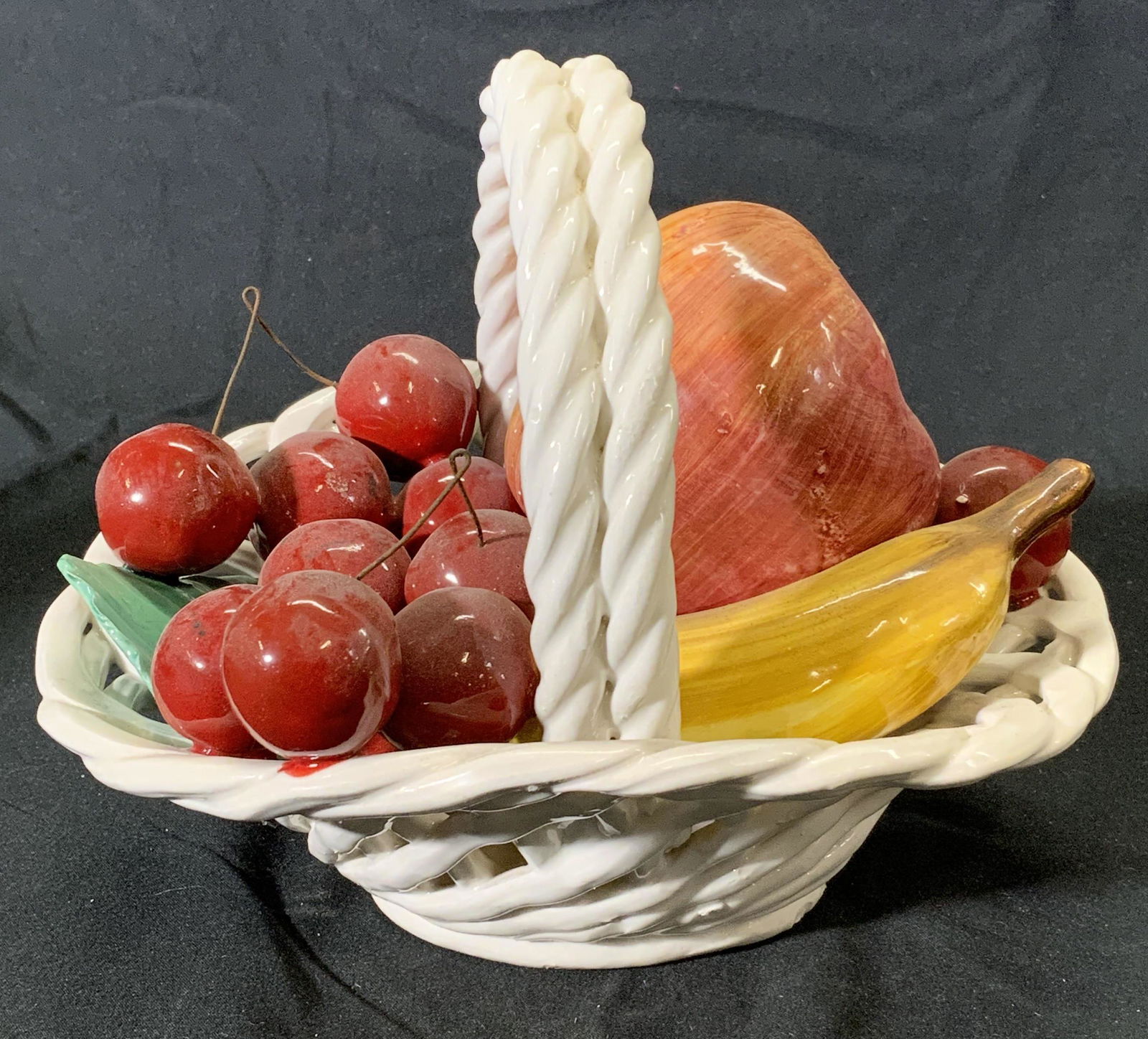 Trompe L oeil Decorative Ceramic Fruit Basket Italy (1 of 5)