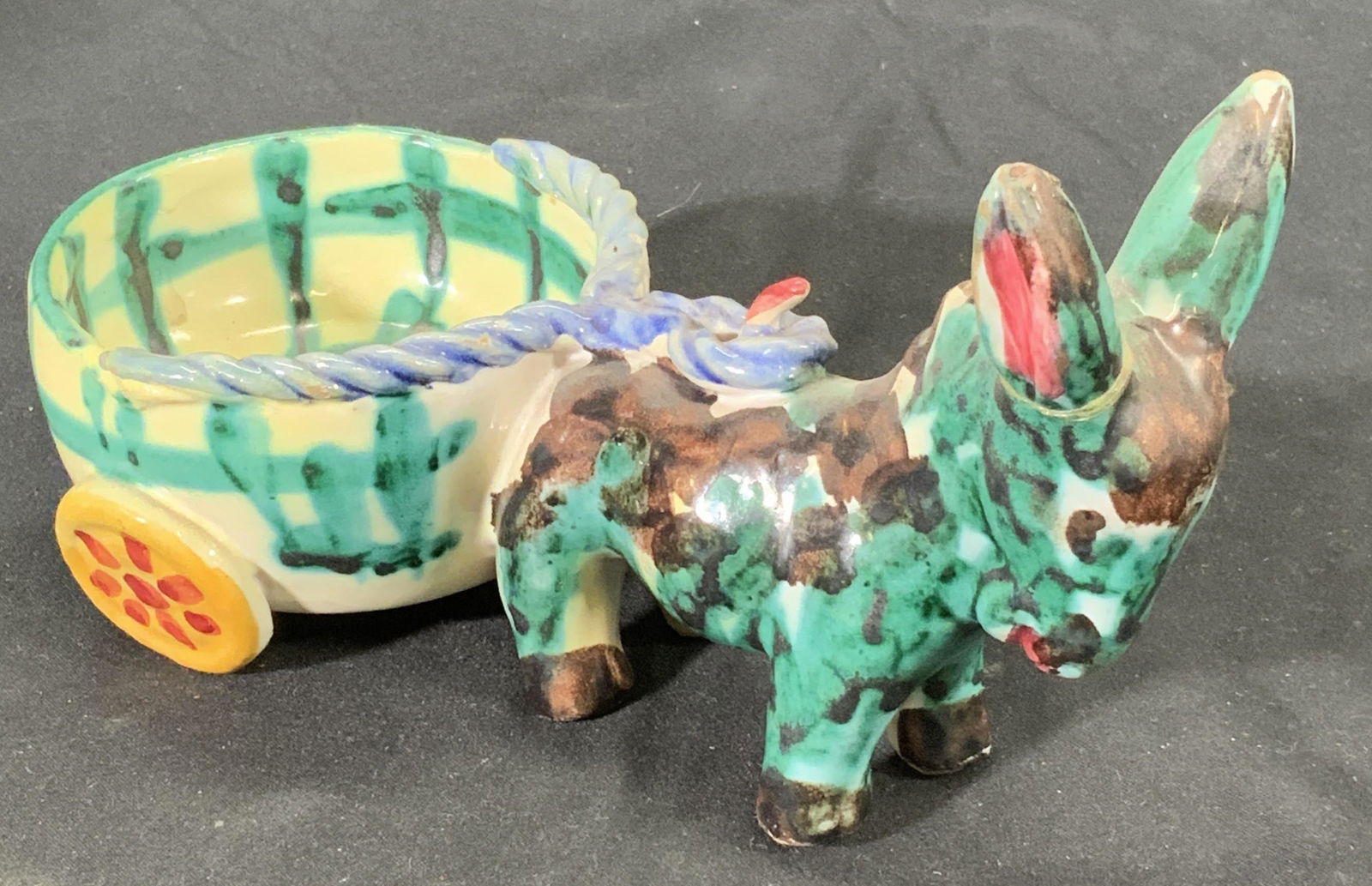 Vtg Ceramic Donkey Pulling Cart Trinket Dish Italy (1 of 4)