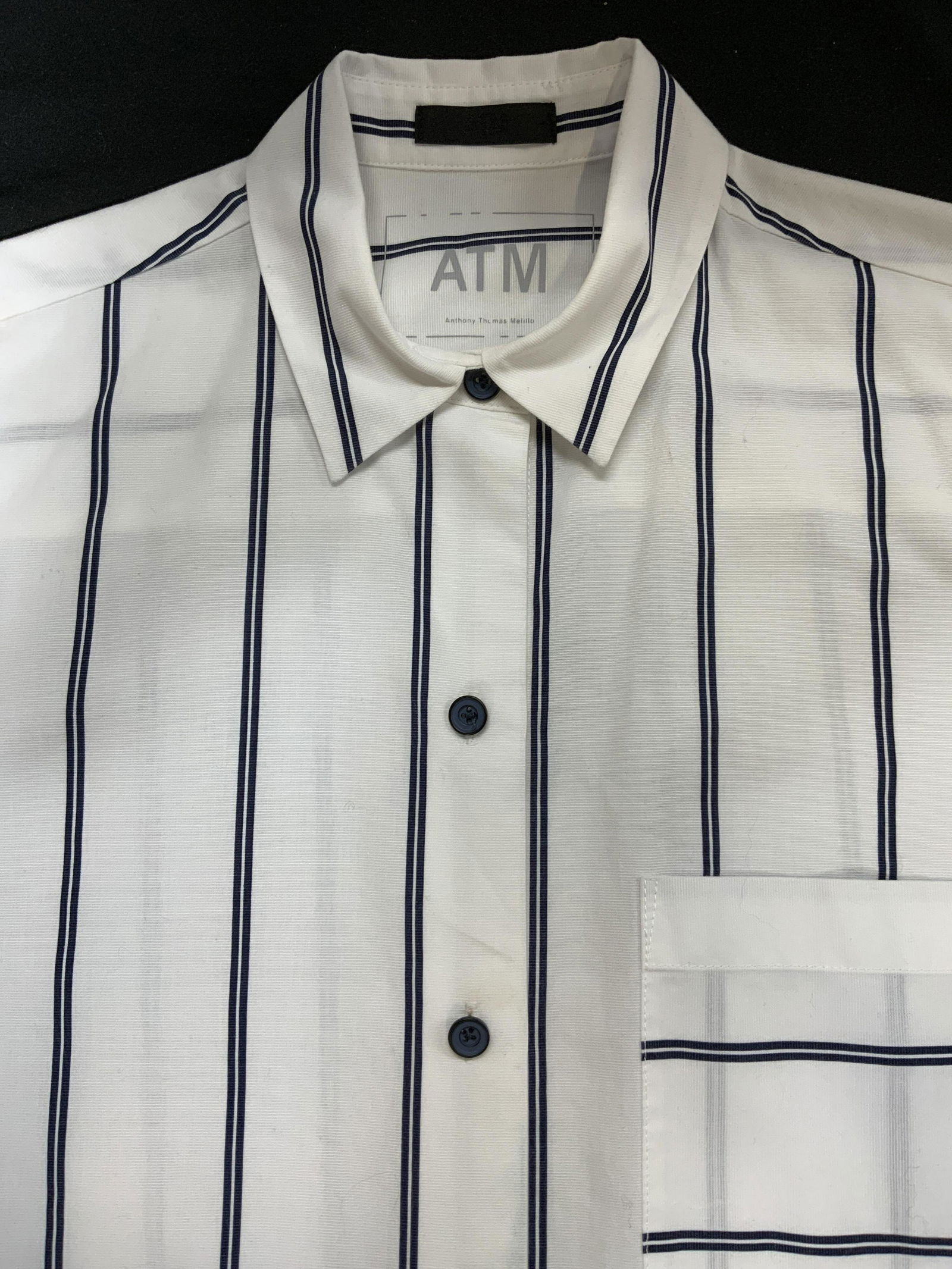 ATM White/Navy Blue Stripe Button Up Top (1 of 6)