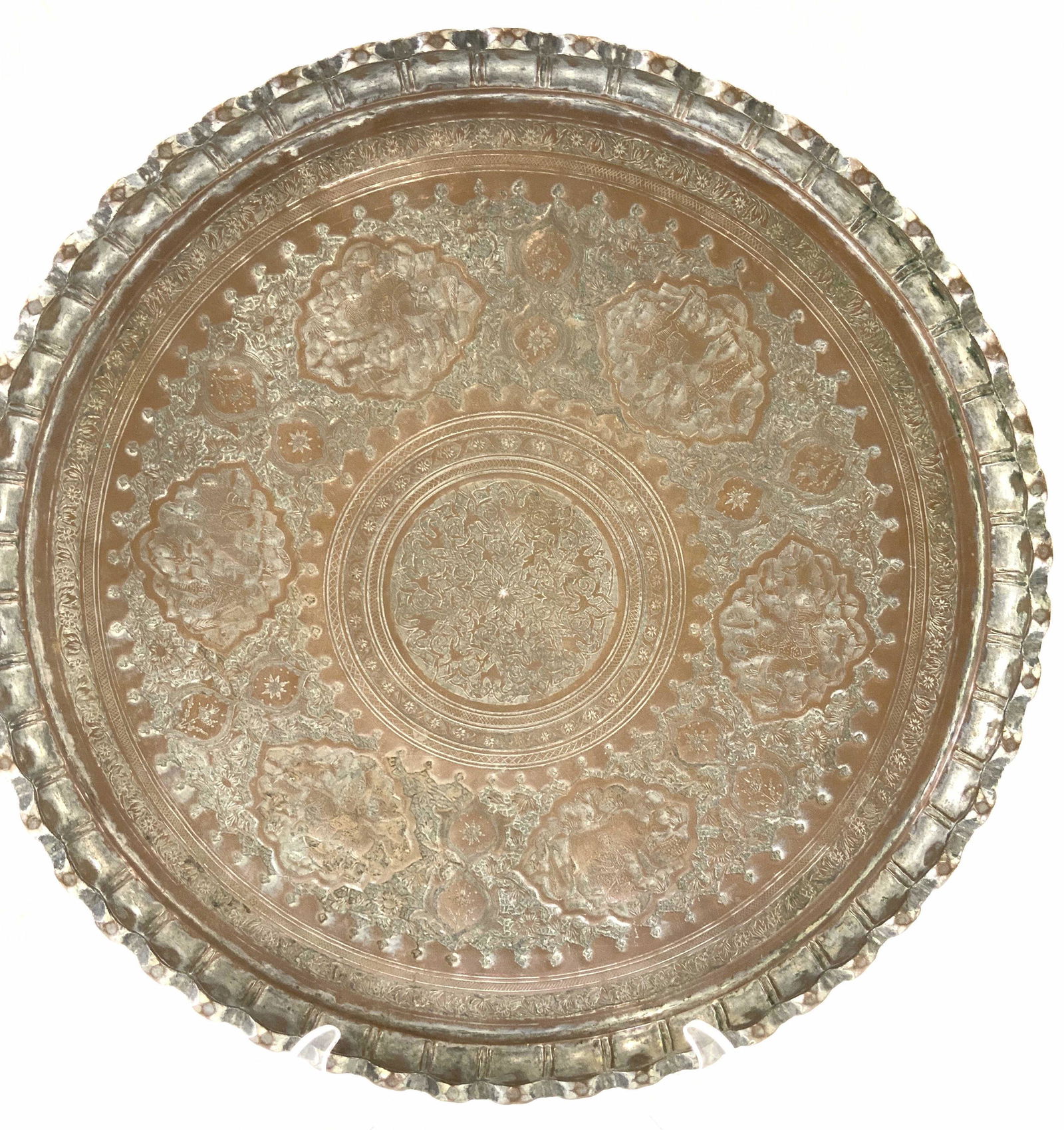 Asian Bronze Tone Vintage Repousse Oversized Plate (1 of 10)