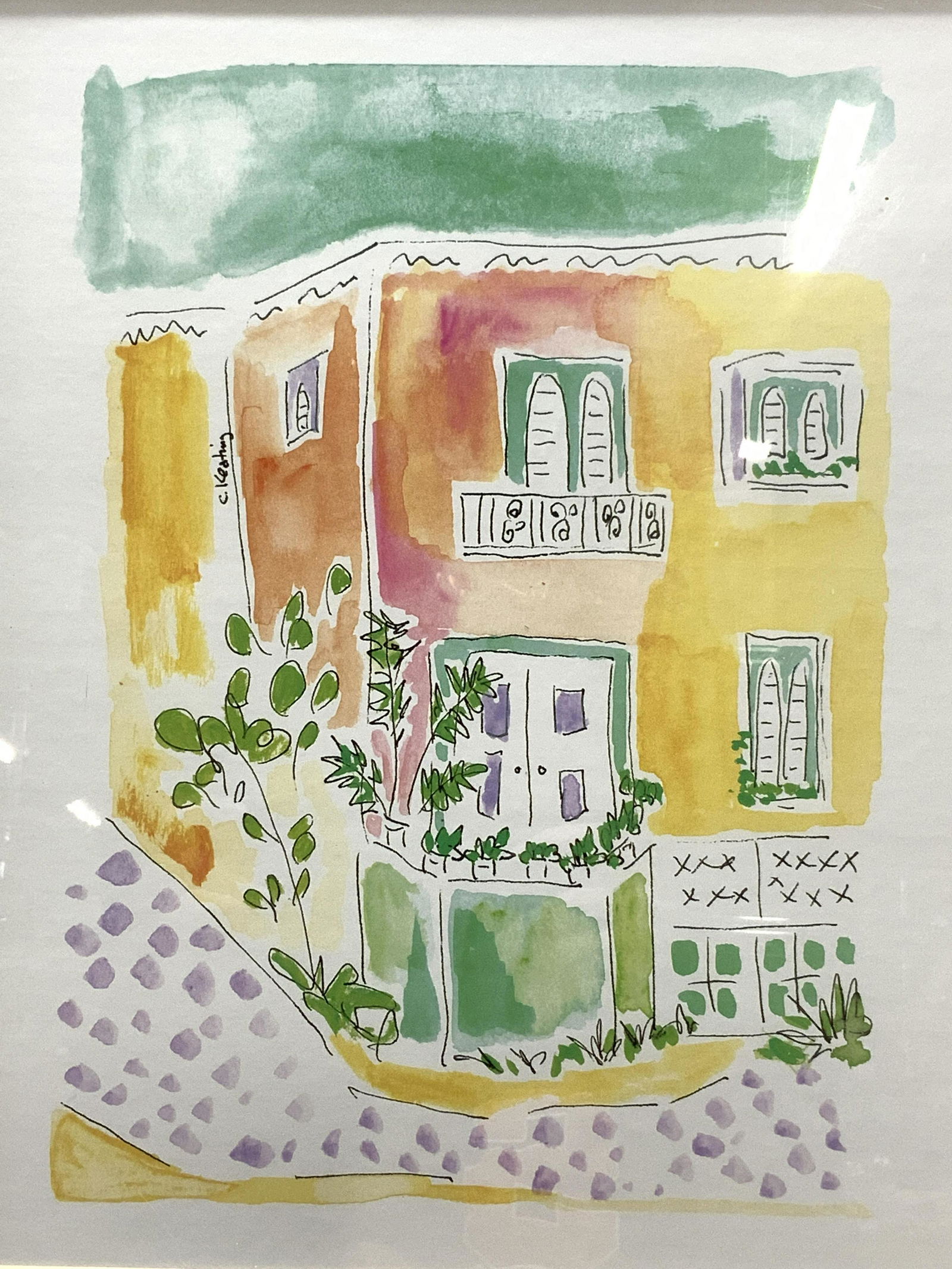 C. KEATING The Villa Watercolor Lithograph (1 of 5)