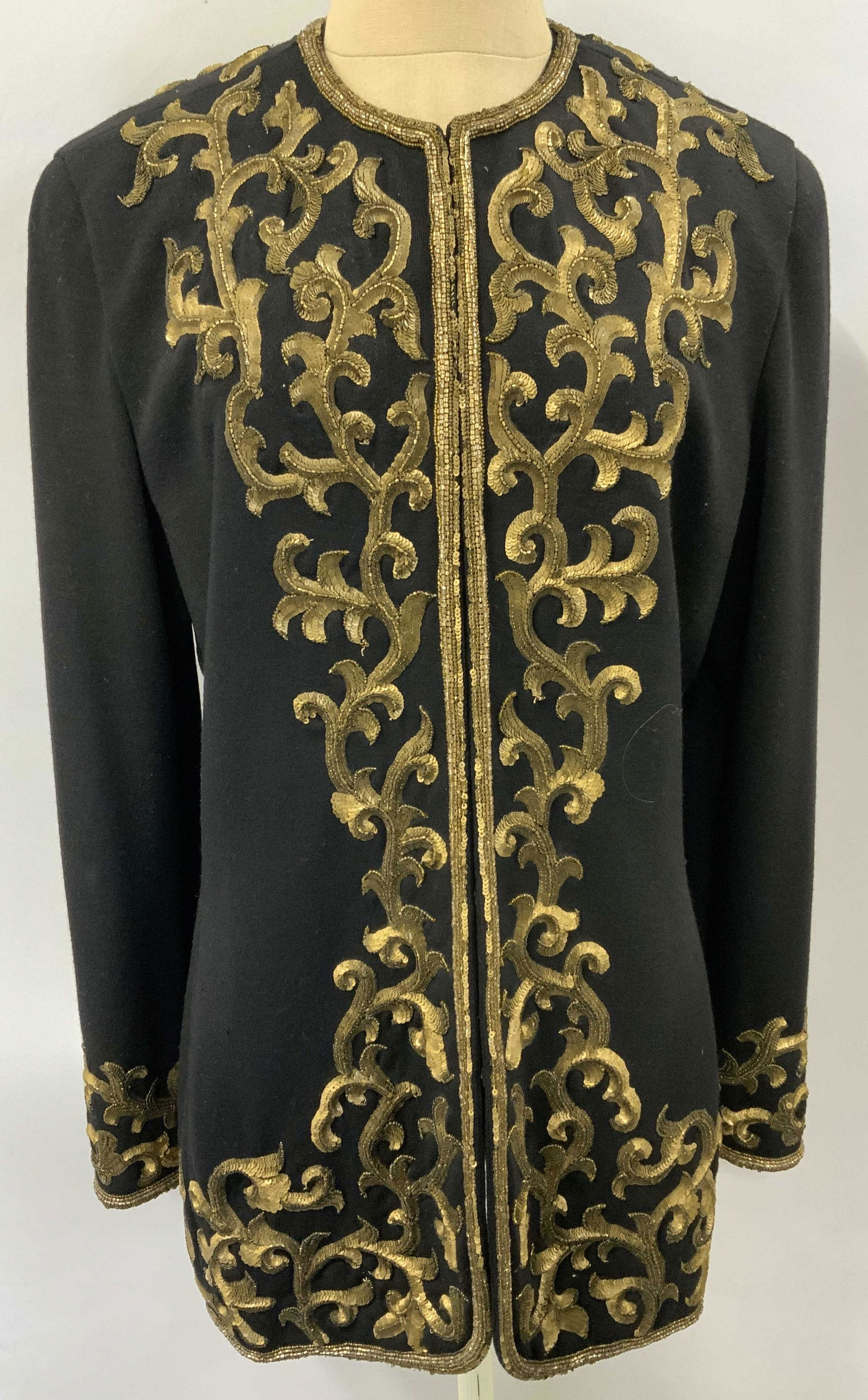 DONNA KARAN Black Beaded & Sequin Wool Jacket (1 of 6)