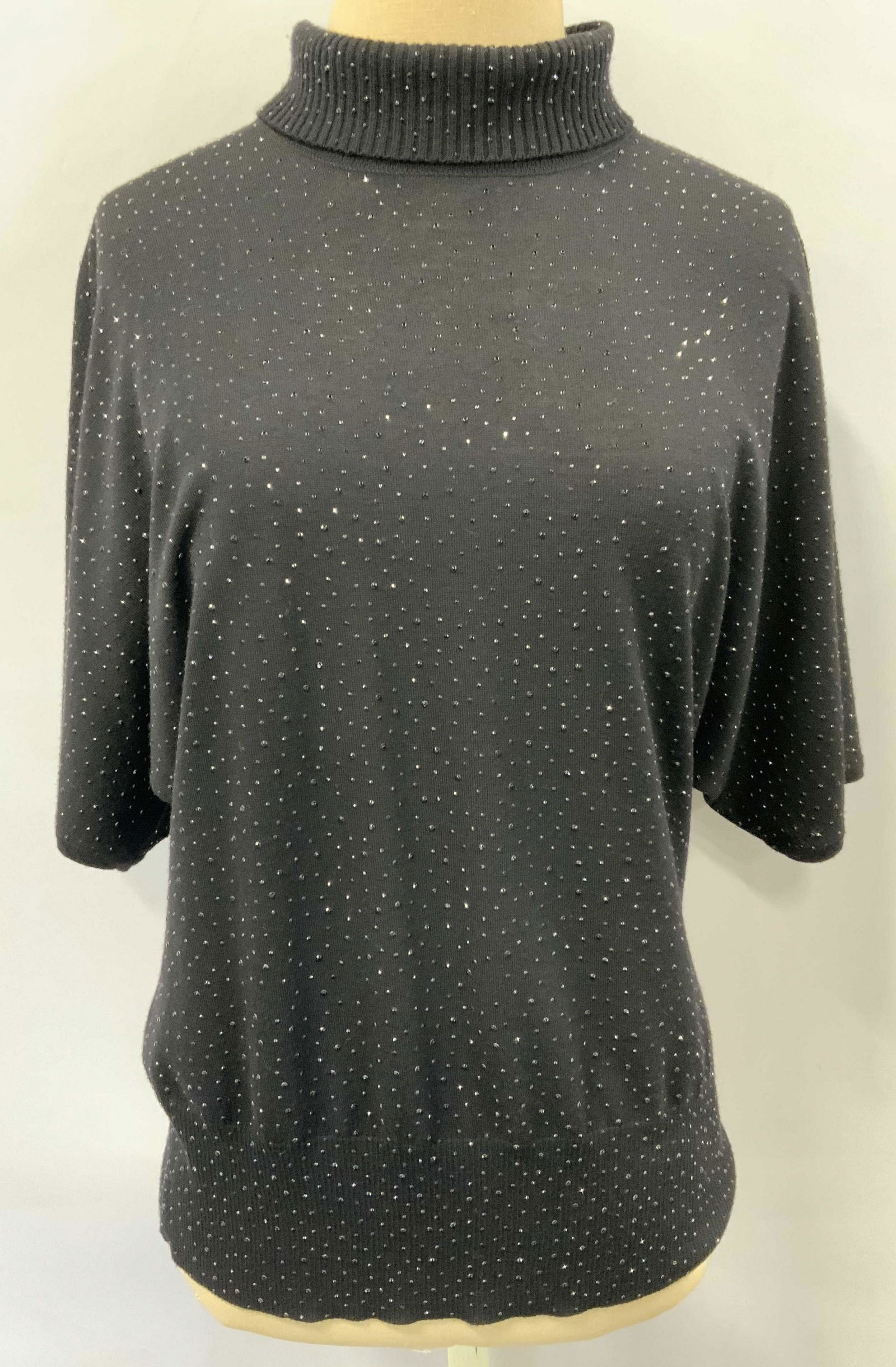 ST JOHN Bejeweled Black Sparkle Wool Turtleneck (1 of 4)