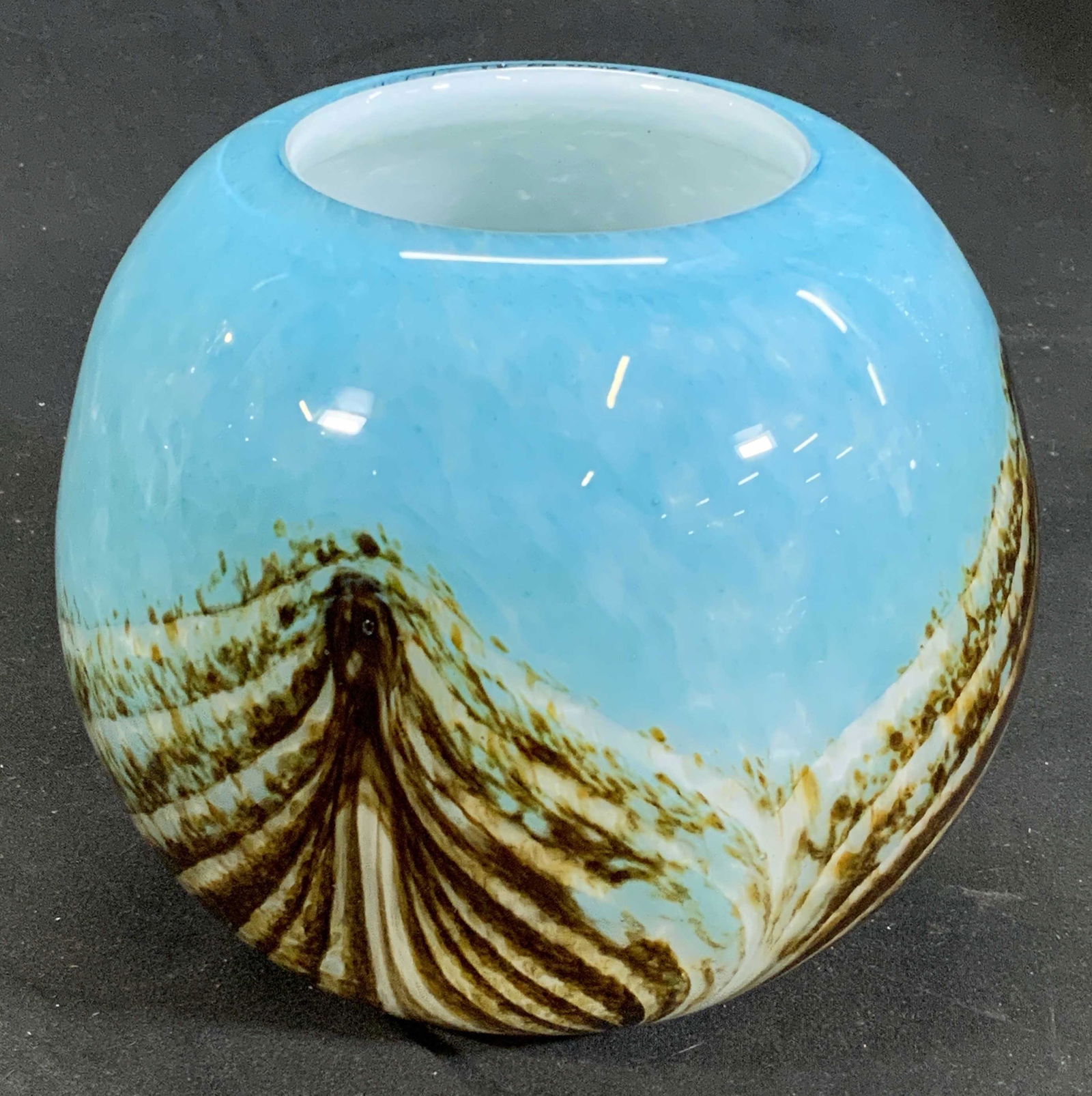 Abstract Blue & Brown Art Glass Vessel (1 of 4)